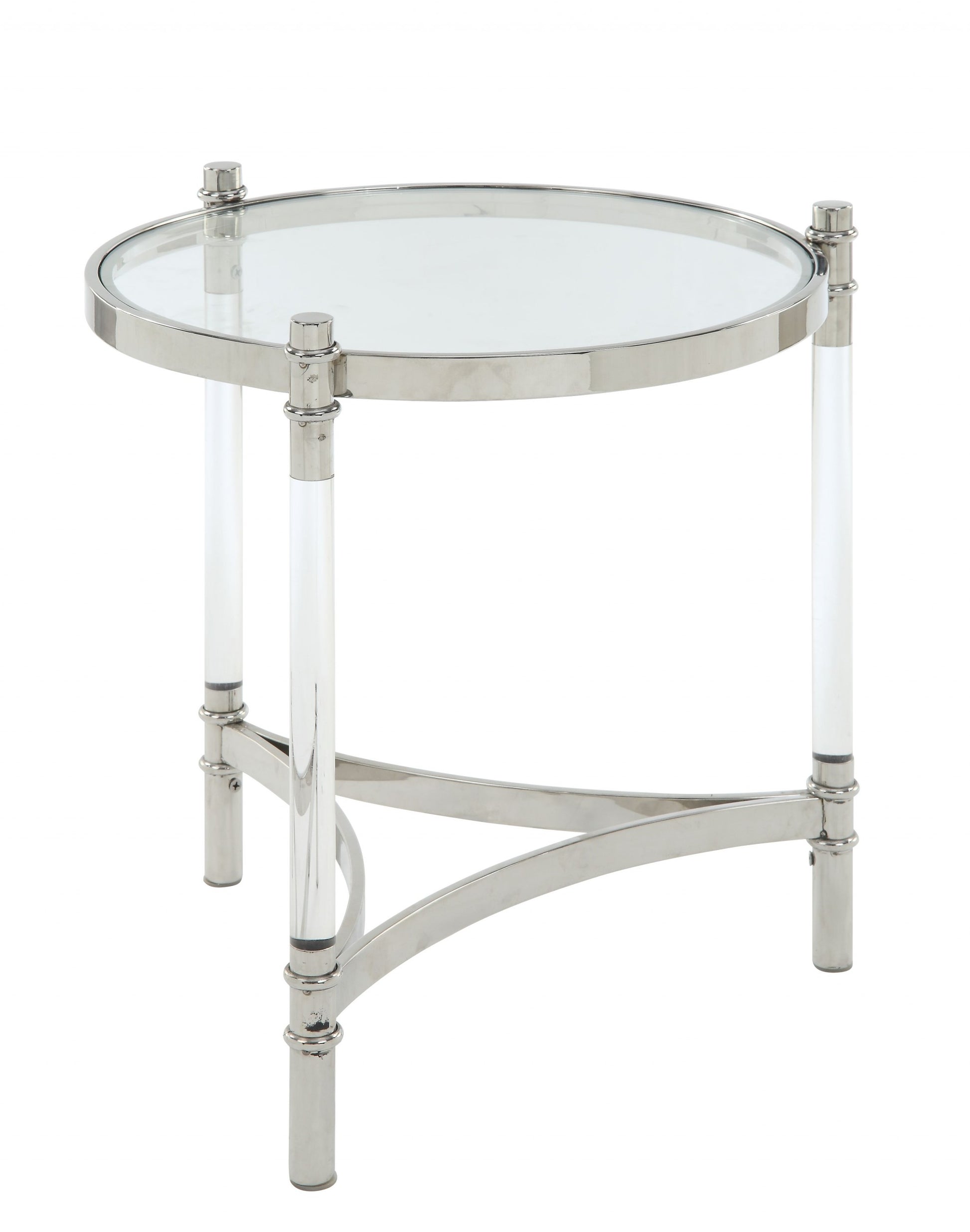 24" Silver And Clear Glass Round End Table-End-Side Tables-DECOROLALA