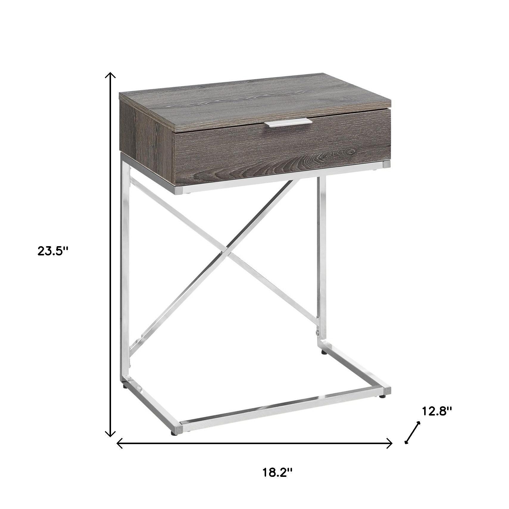 24" Silver And Gray Wood And Metal End Table With Drawer-End-Side Tables-DECOROLALA