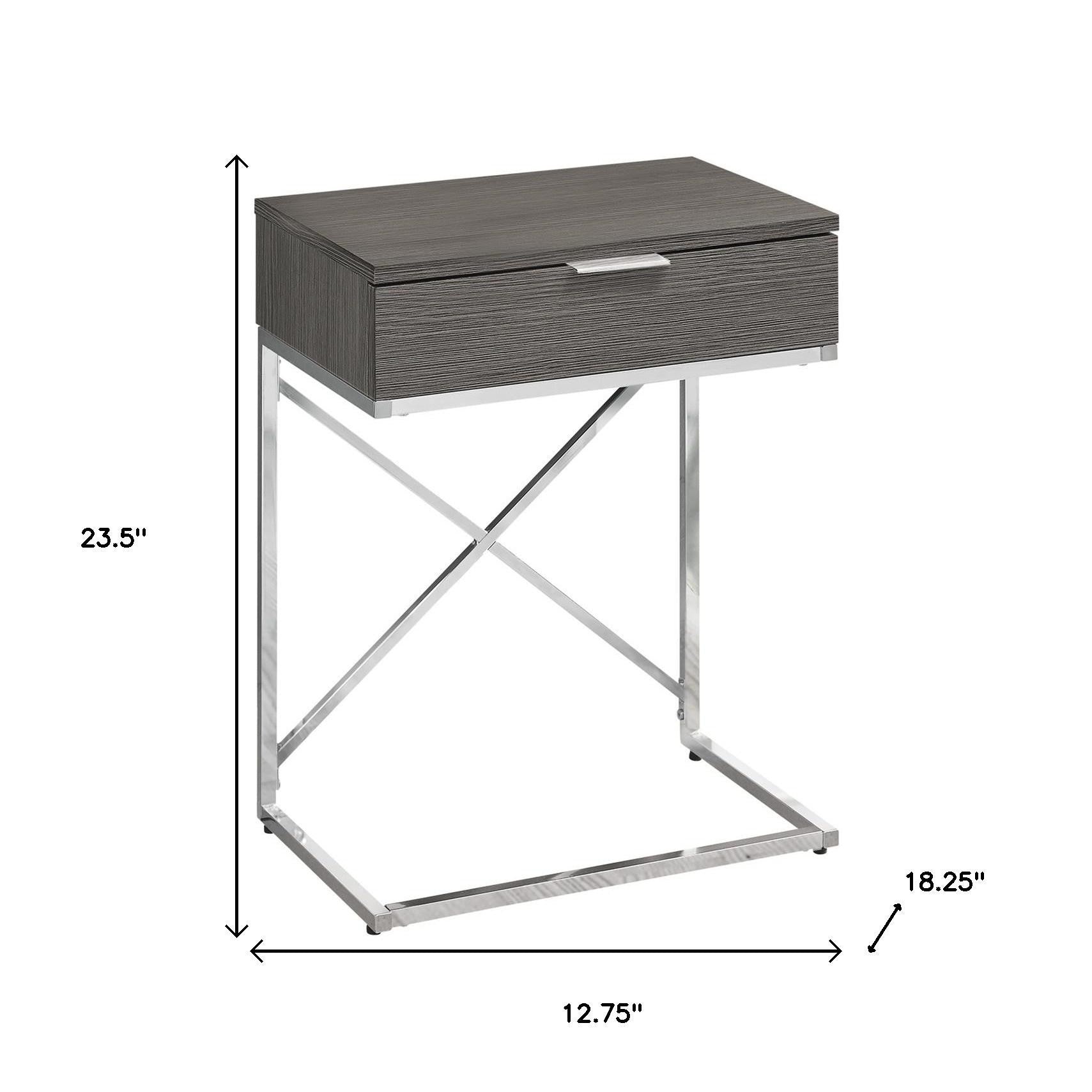 24" Silver And Gray Wood And Metal End Table With Drawer-End-Side Tables-DECOROLALA