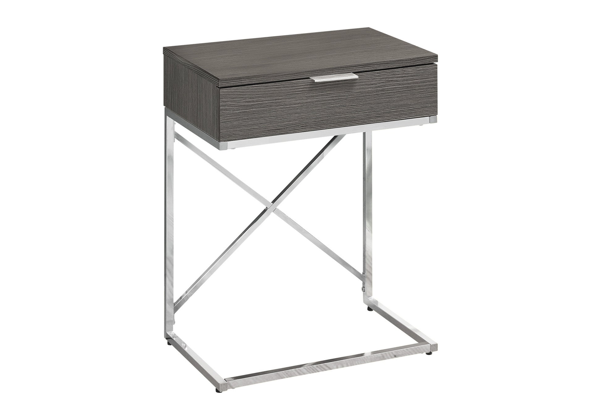 24" Silver And Gray Wood And Metal End Table With Drawer-End-Side Tables-DECOROLALA
