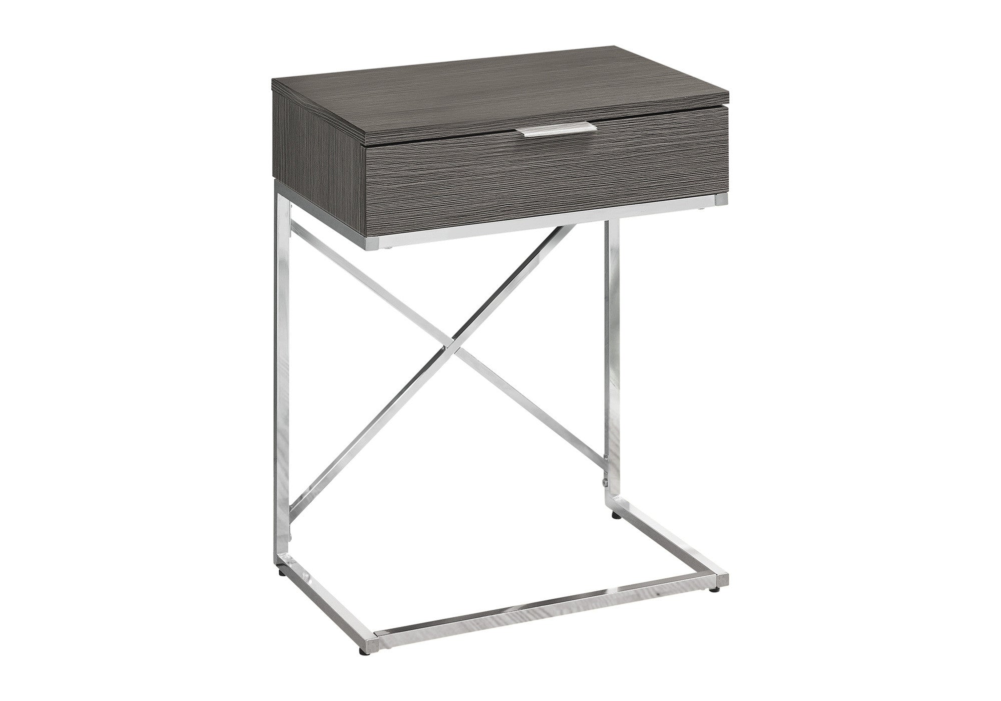 24" Silver And Gray Wood And Metal End Table With Drawer-End-Side Tables-DECOROLALA
