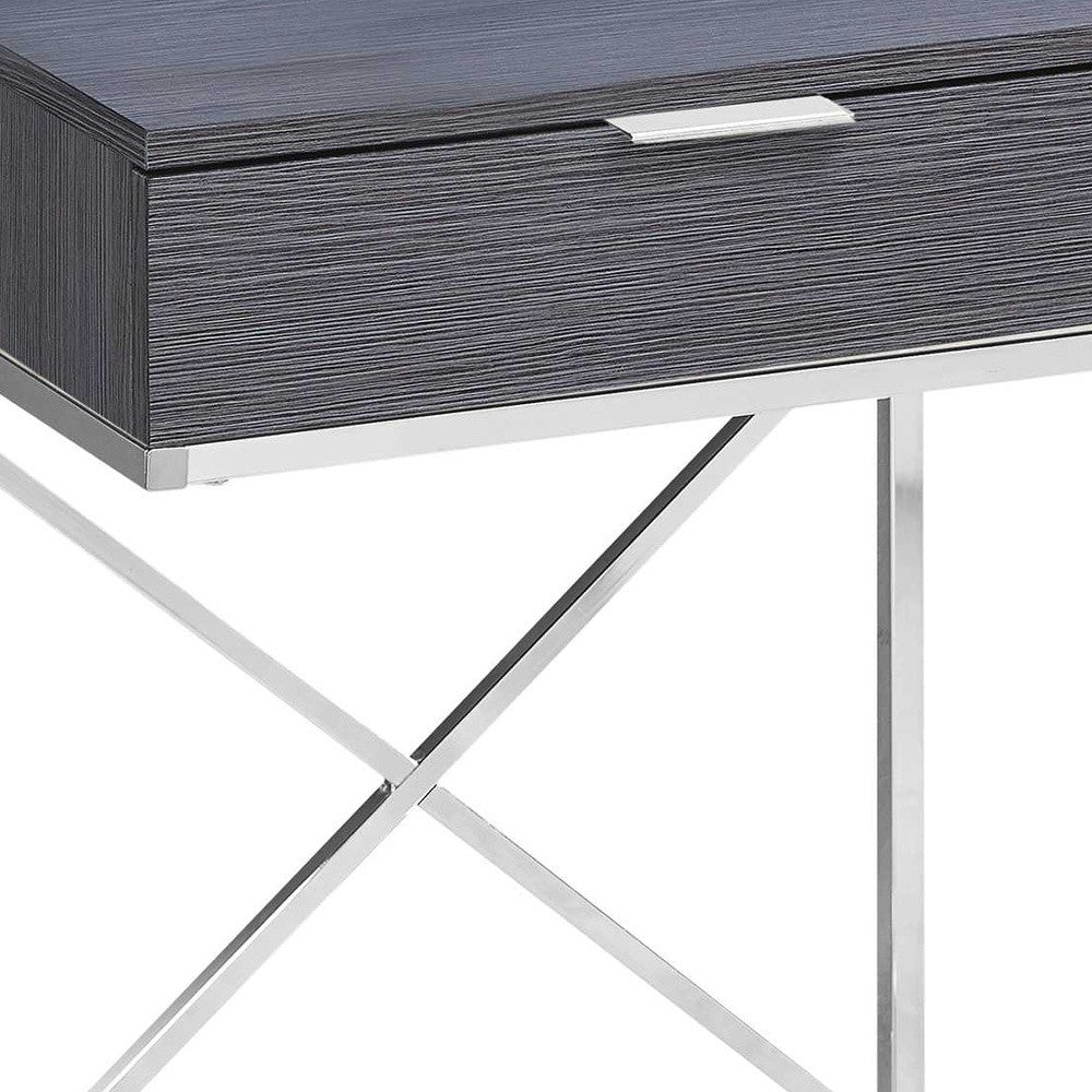 24" Silver And Gray Wood And Metal End Table With Drawer-End-Side Tables-DECOROLALA
