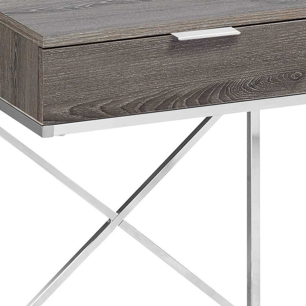 24" Silver And Gray Wood And Metal End Table With Drawer-End-Side Tables-DECOROLALA