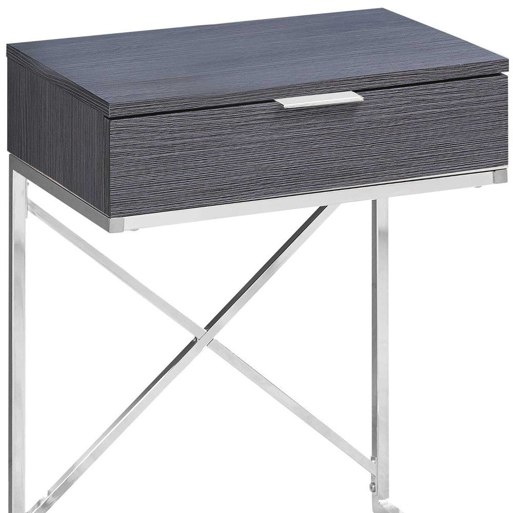 24" Silver And Gray Wood And Metal End Table With Drawer-End-Side Tables-DECOROLALA