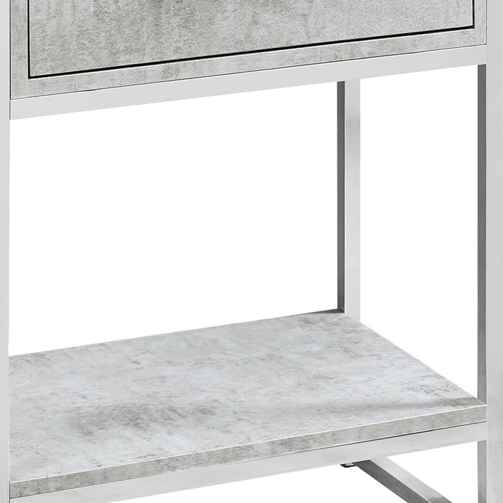 24" Silver And White Wood And Metal End Table With Drawer And Shelf-End-Side Tables-DECOROLALA