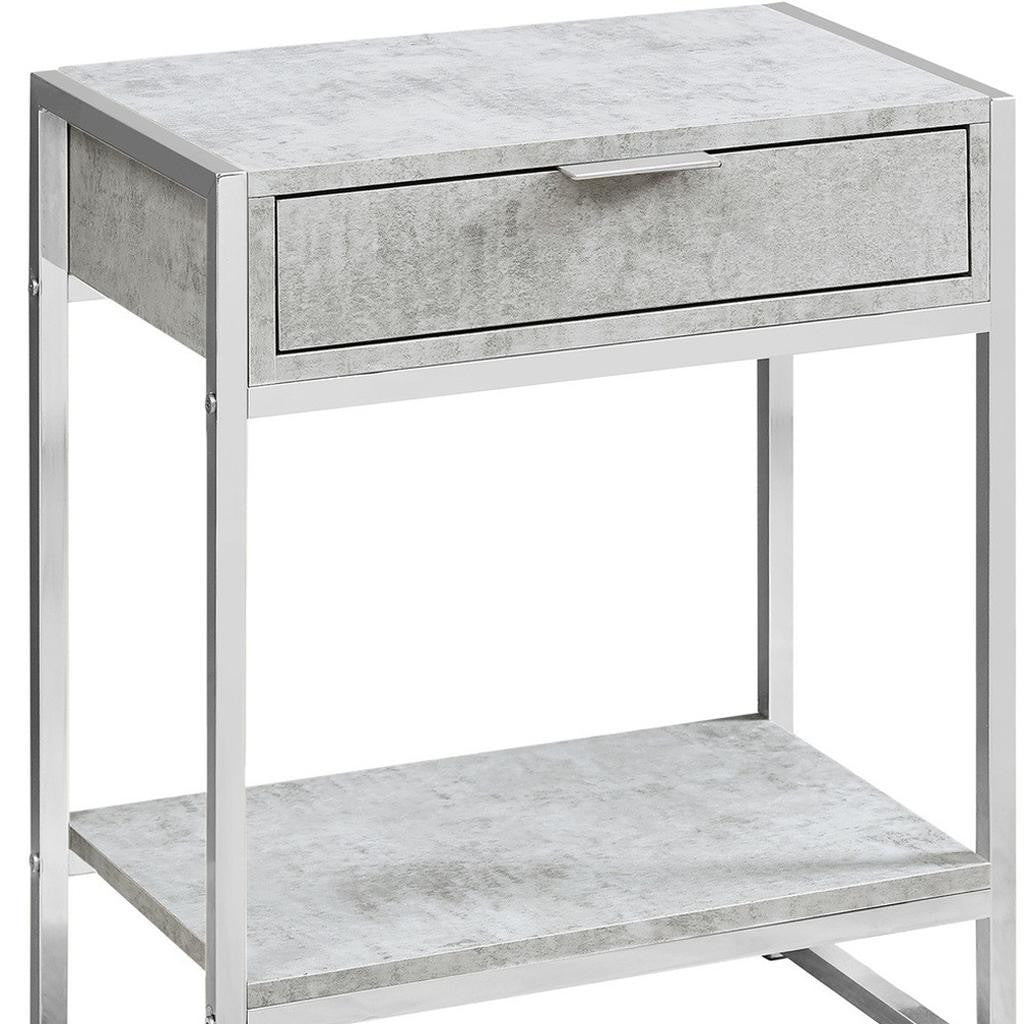 24" Silver And White Wood And Metal End Table With Drawer And Shelf-End-Side Tables-DECOROLALA
