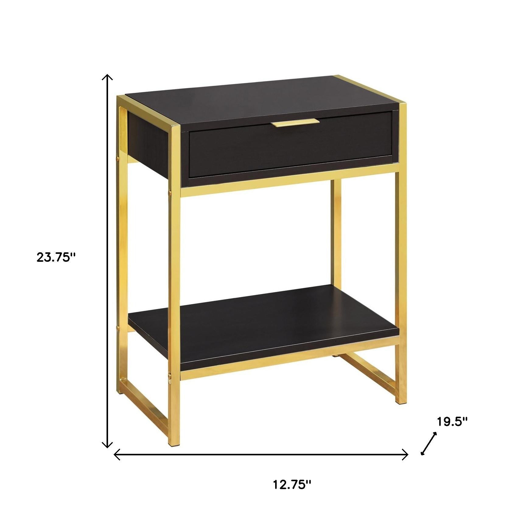 24" Silver And White Wood And Metal End Table With Drawer And Shelf-End-Side Tables-DECOROLALA