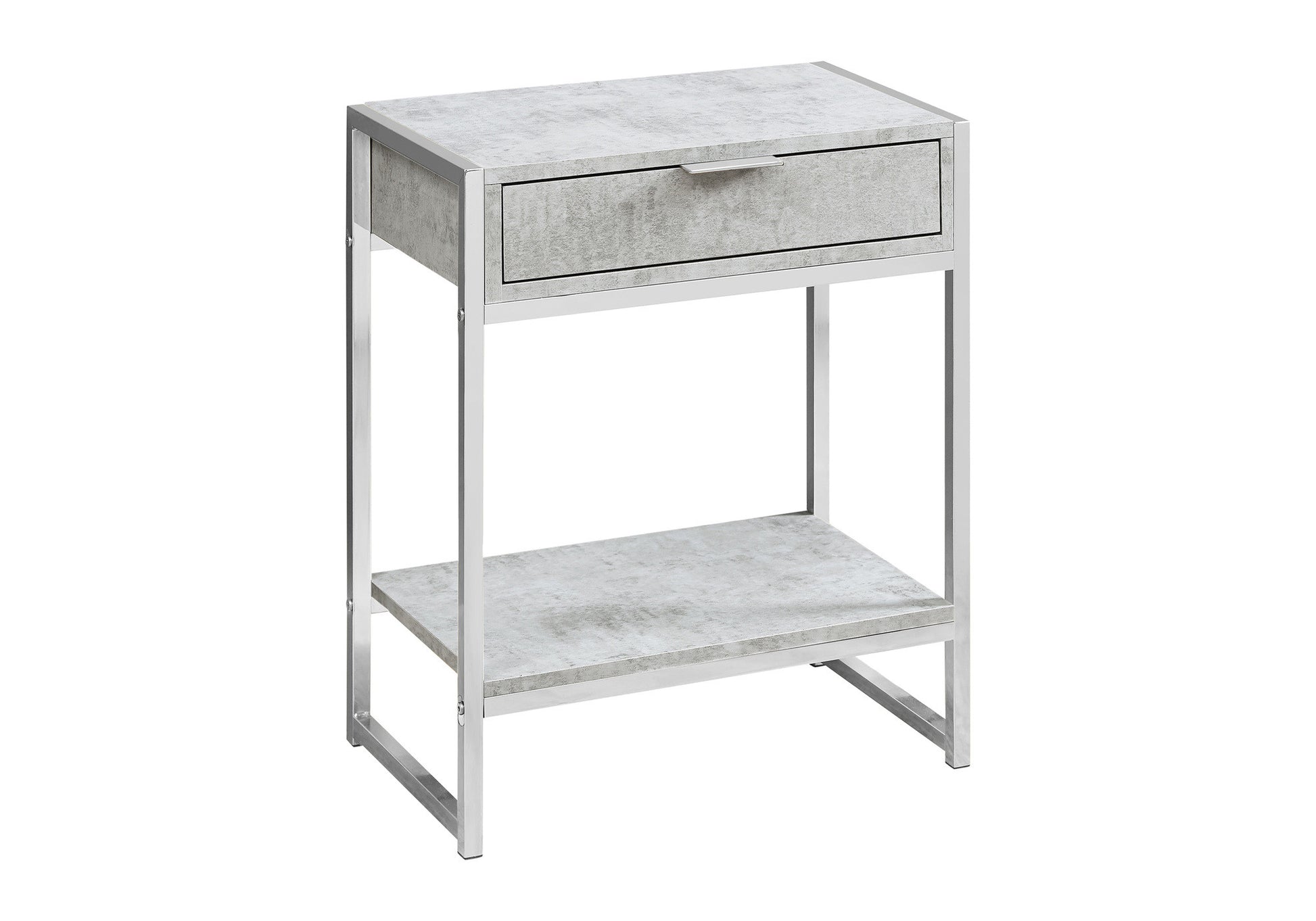 24" Silver And White Wood And Metal End Table With Drawer And Shelf-End-Side Tables-DECOROLALA