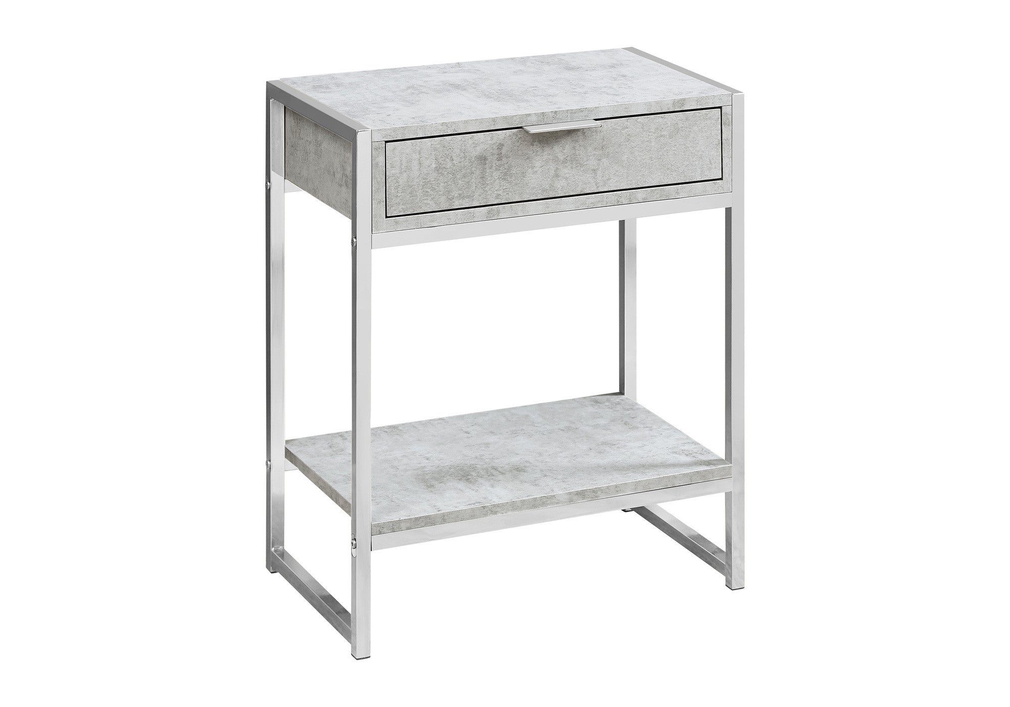 24" Silver And White Wood And Metal End Table With Drawer And Shelf-End-Side Tables-DECOROLALA