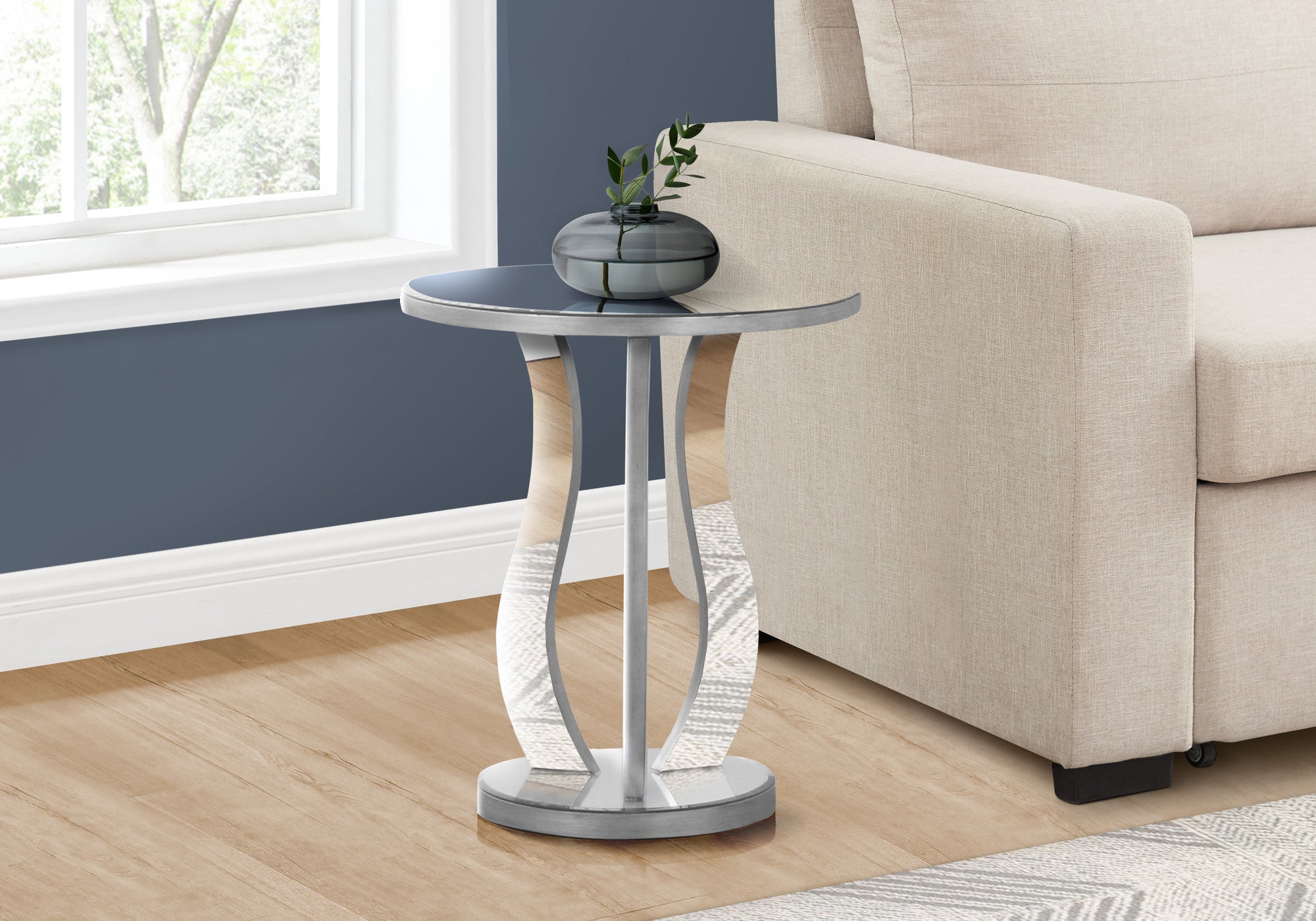 24" Silver Glass Round End Table-End-Side Tables-DECOROLALA