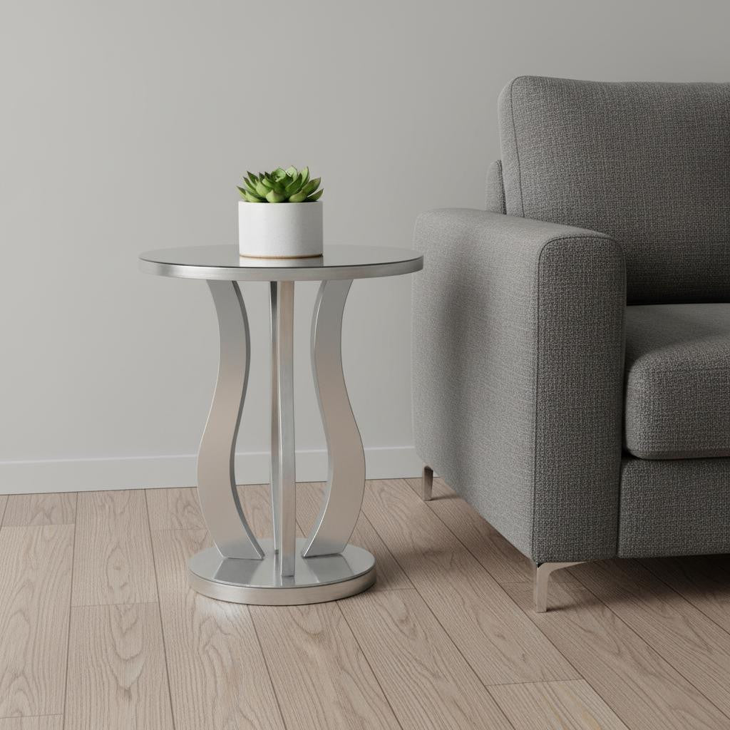 24" Silver Glass Round End Table-End-Side Tables-DECOROLALA