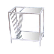24" Silver Mirrored Glass And Iron End Table With Shelf-End-Side Tables-DECOROLALA