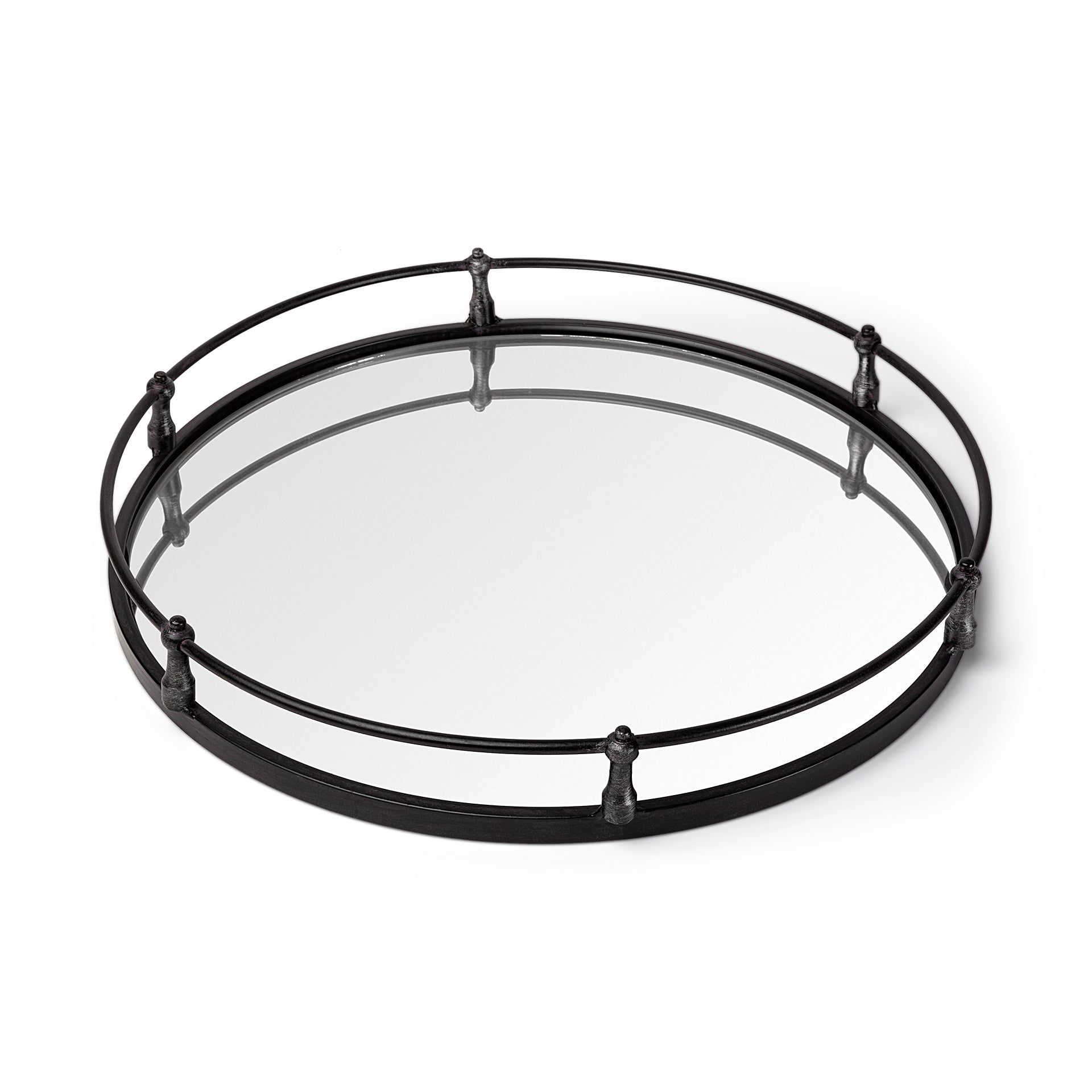 24" Silver Round Metal Indoor Outdoor Tray With Handles-Trays-DECOROLALA