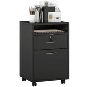 24" Small Filing Cabinet with Open Compartment, Drawer and Wheels, Home Office Storage Cabinet, Black-Office Products > Office Furniture > Office Cabinets & Cupboards-DECOROLALA