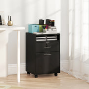 24" Small Filing Cabinet with Open Compartment, Drawer and Wheels, Home Office Storage Cabinet, Black-Office Storage Cabinets-DECOROLALA