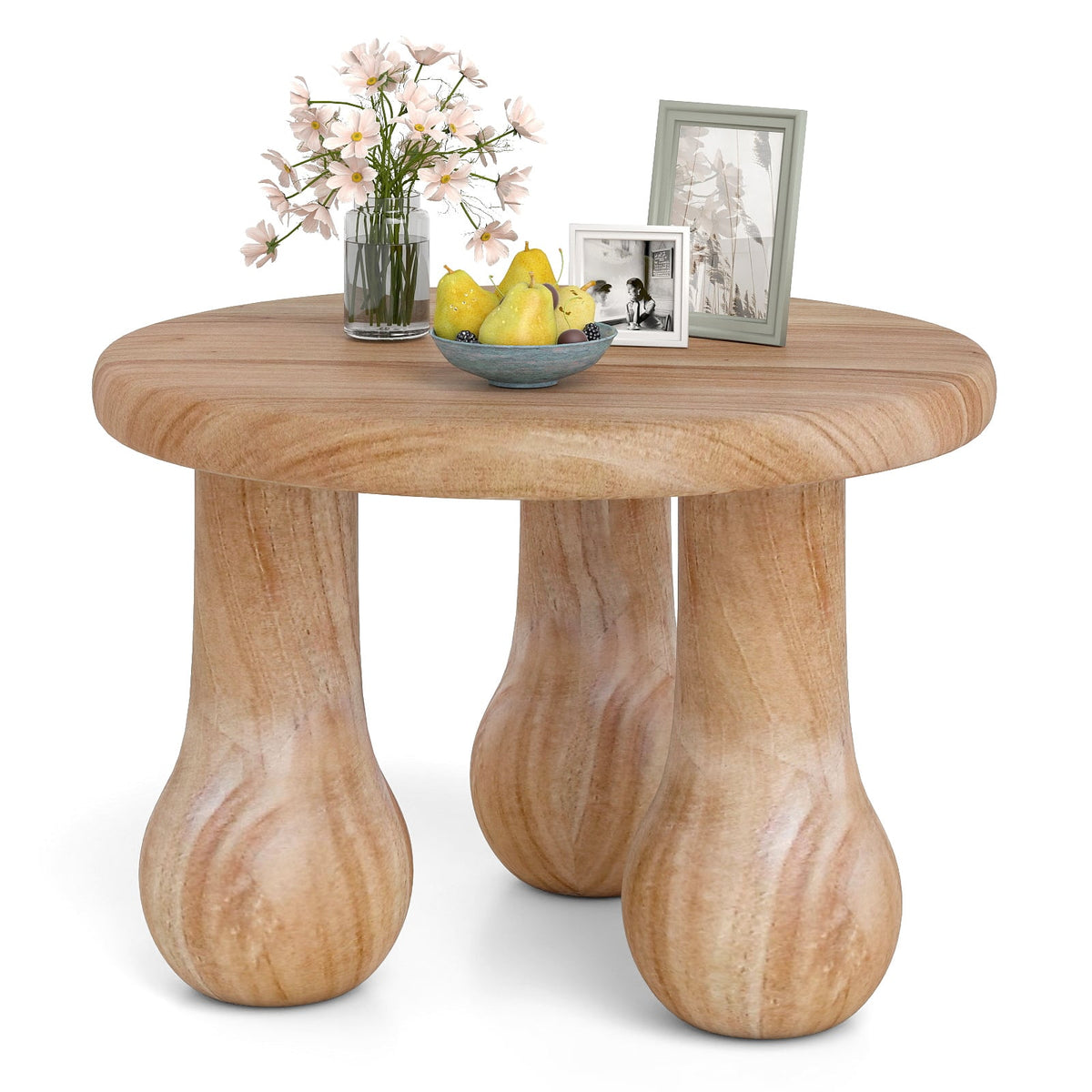 24" Small Solid Mahogany Wood Coffee Table with Thickened Top and Column Legs-End & Side Tables-DECOROLALA