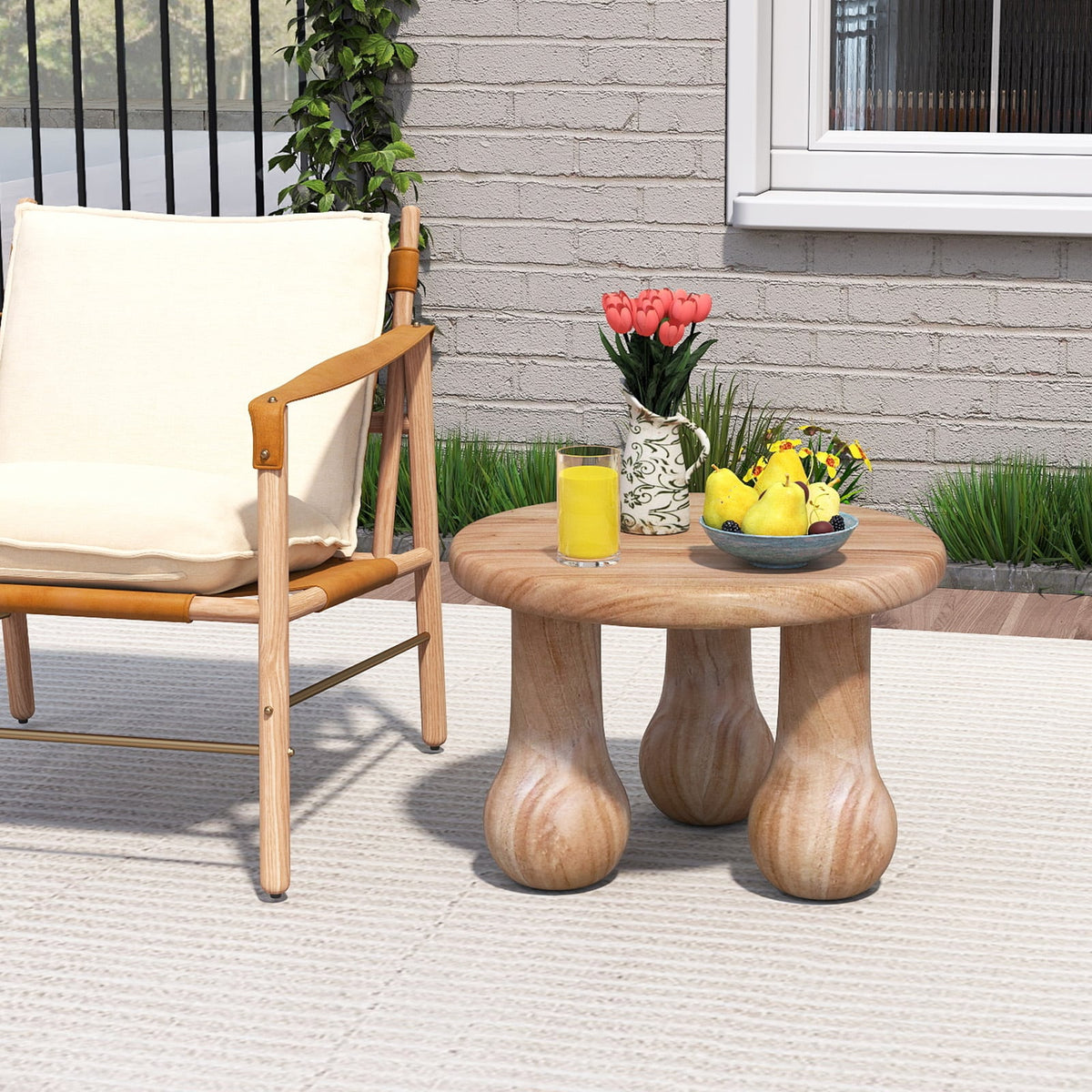 24" Small Solid Mahogany Wood Coffee Table with Thickened Top and Column Legs-End & Side Tables-DECOROLALA