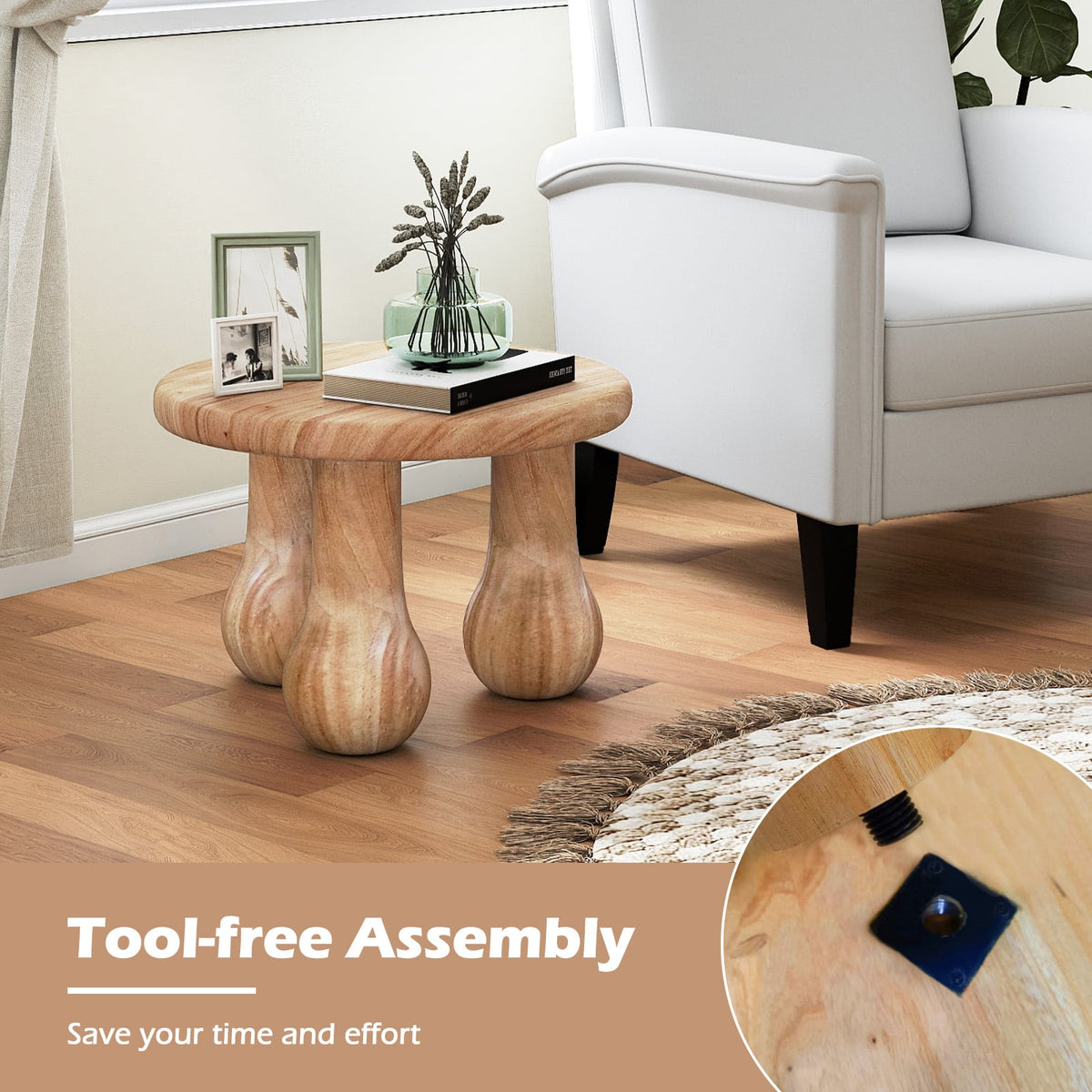 24" Small Solid Mahogany Wood Coffee Table with Thickened Top and Column Legs-End & Side Tables-DECOROLALA