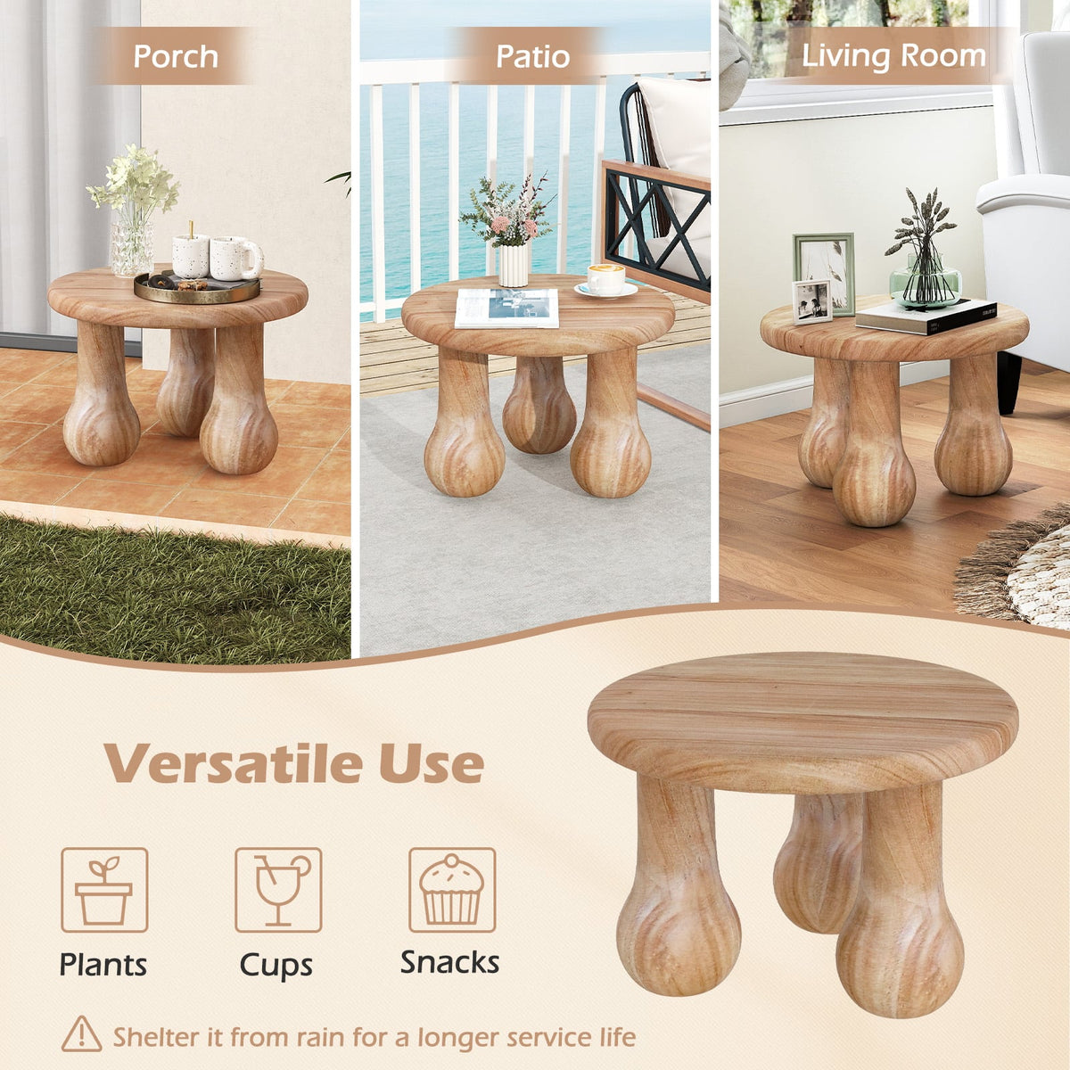 24" Small Solid Mahogany Wood Coffee Table with Thickened Top and Column Legs-End & Side Tables-DECOROLALA