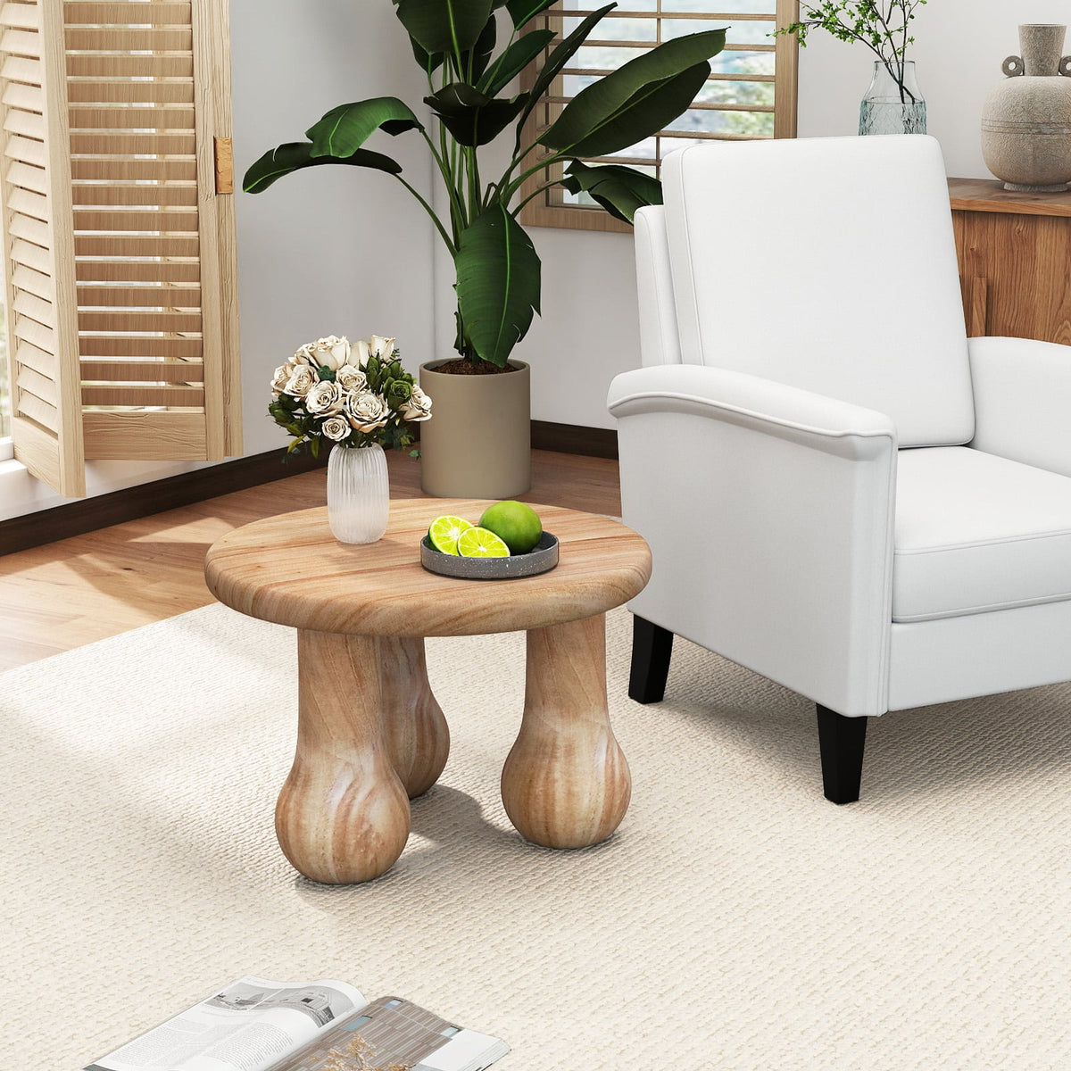 24" Small Solid Mahogany Wood Coffee Table with Thickened Top and Column Legs-End & Side Tables-DECOROLALA