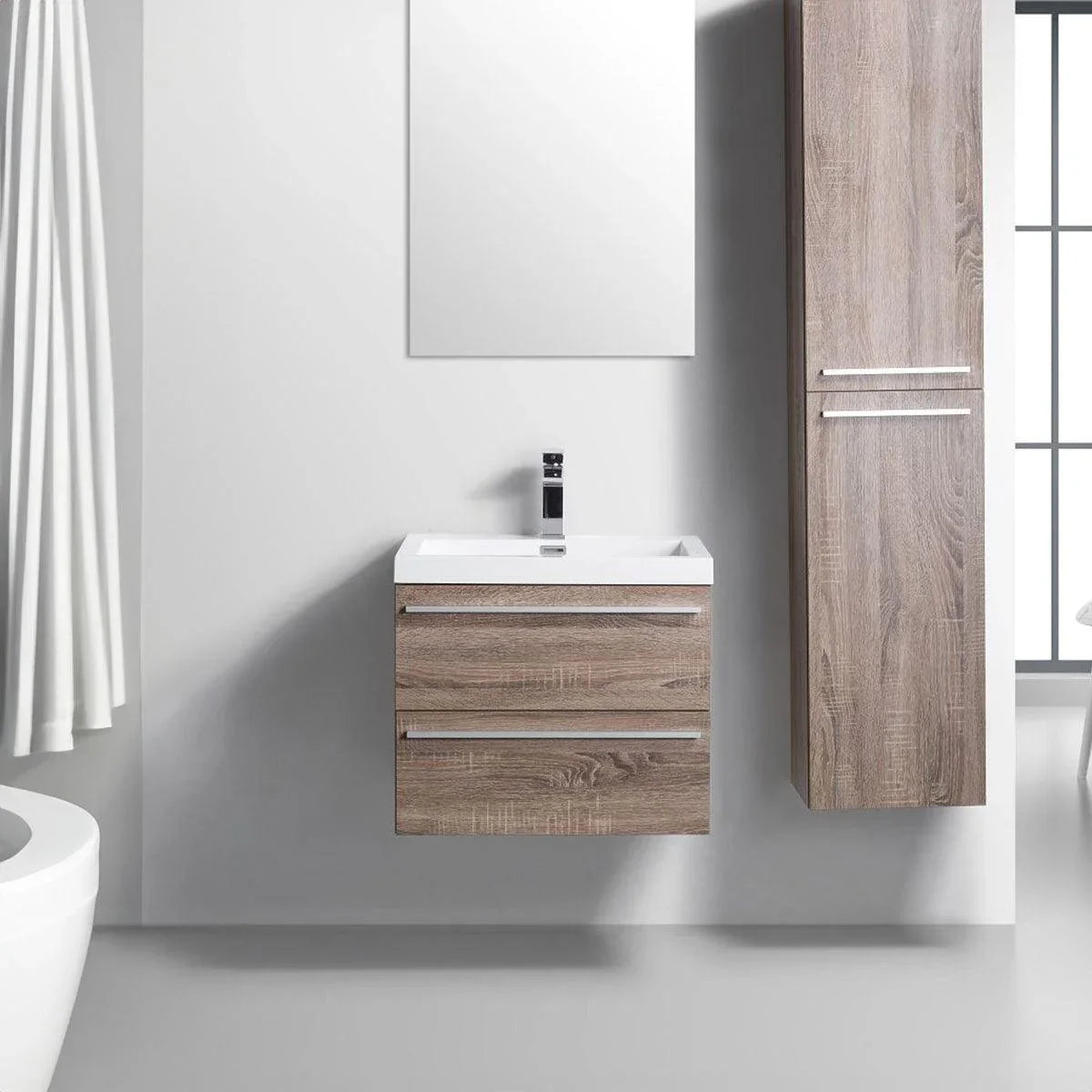 24" Soft Oak Wall Mount Bathroom Vanity with White Polymarble Countertop-Migration_Bathroom Vanities-DECOROLALA