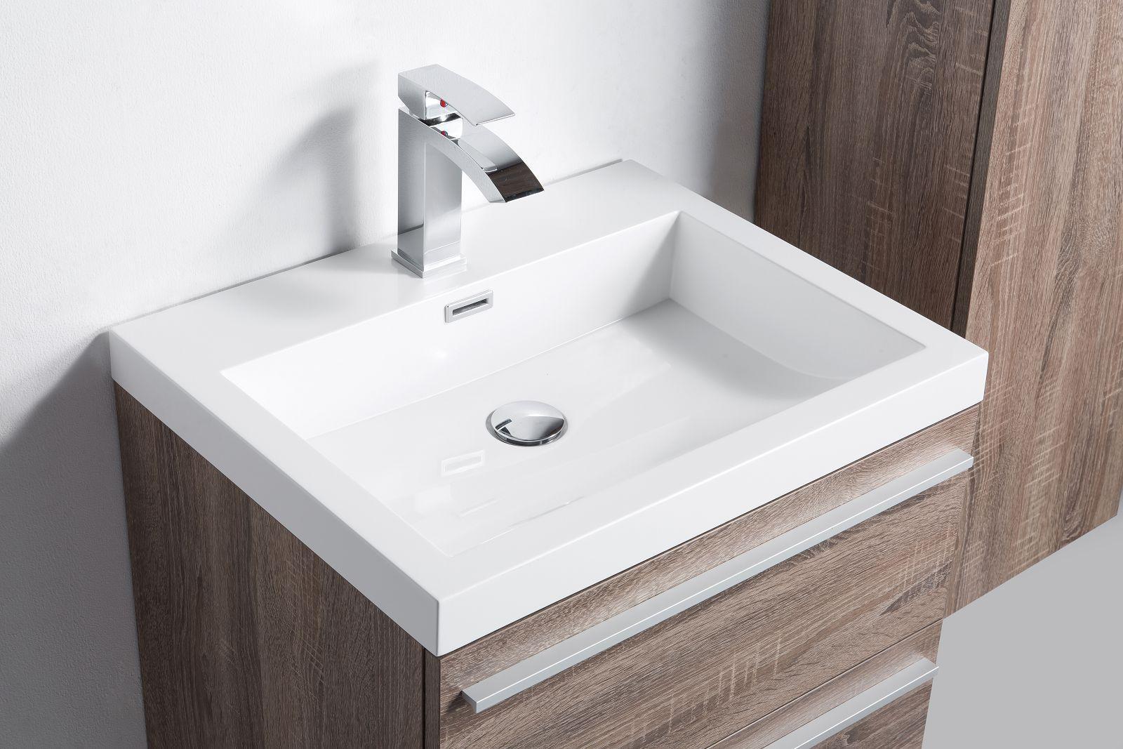 24" Soft Oak Wall Mount Bathroom Vanity with White Polymarble Countertop-Migration_Bathroom Vanities-DECOROLALA