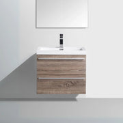 24" Soft Oak Wall Mount Bathroom Vanity with White Polymarble Countertop-Migration_Bathroom Vanities-DECOROLALA