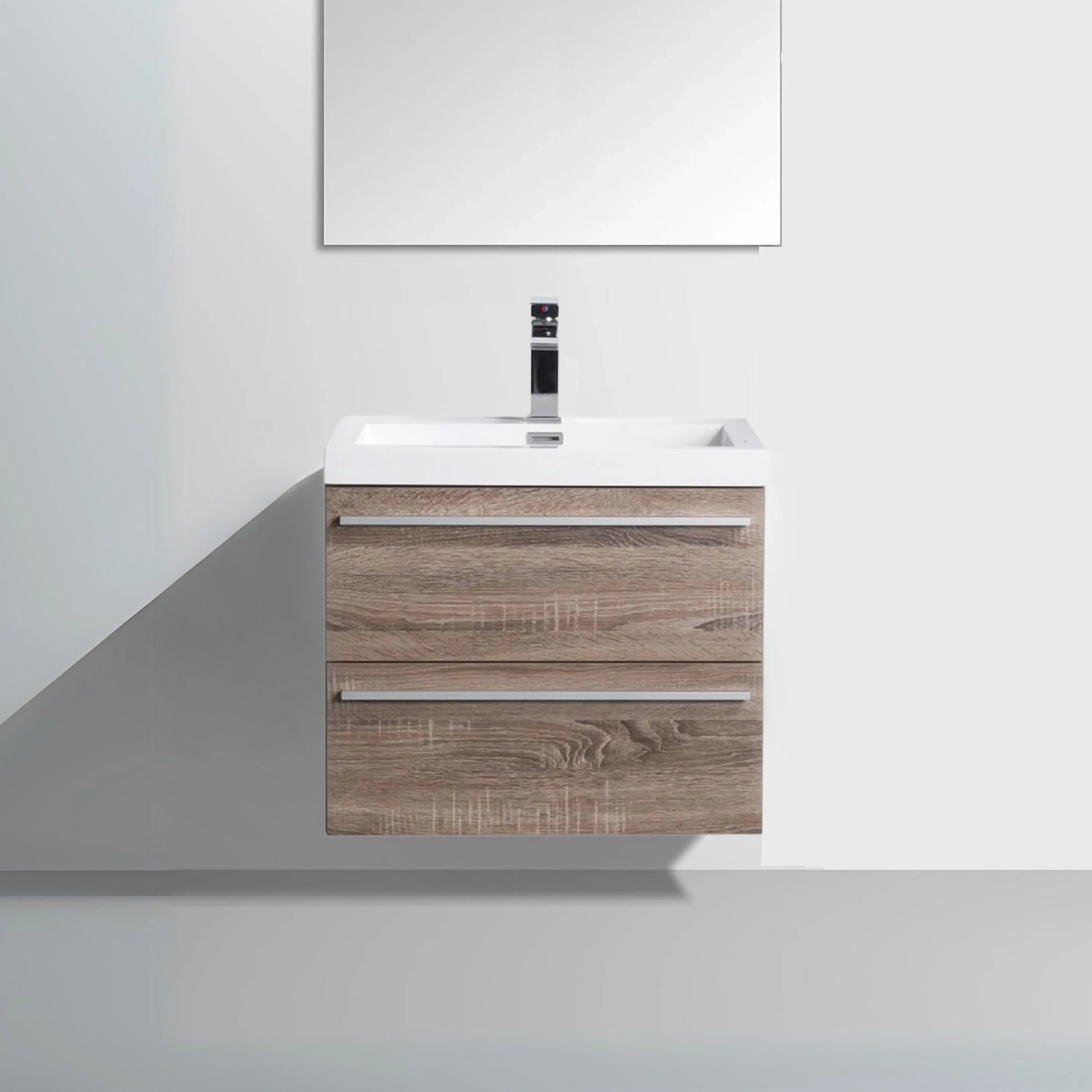 24" Soft Oak Wall Mount Bathroom Vanity with White Polymarble Countertop-Migration_Bathroom Vanities-DECOROLALA