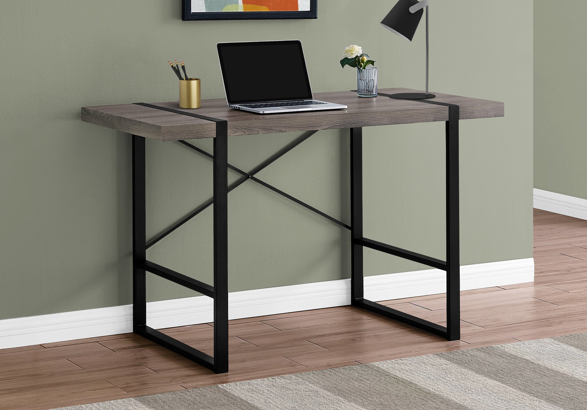24" Taupe and Black Computer Desk-Desks-DECOROLALA