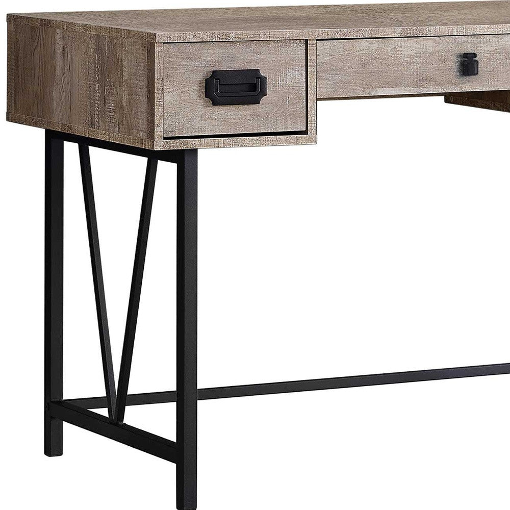 24" Taupe and Black Computer Desk With Three Drawers-Desks-DECOROLALA
