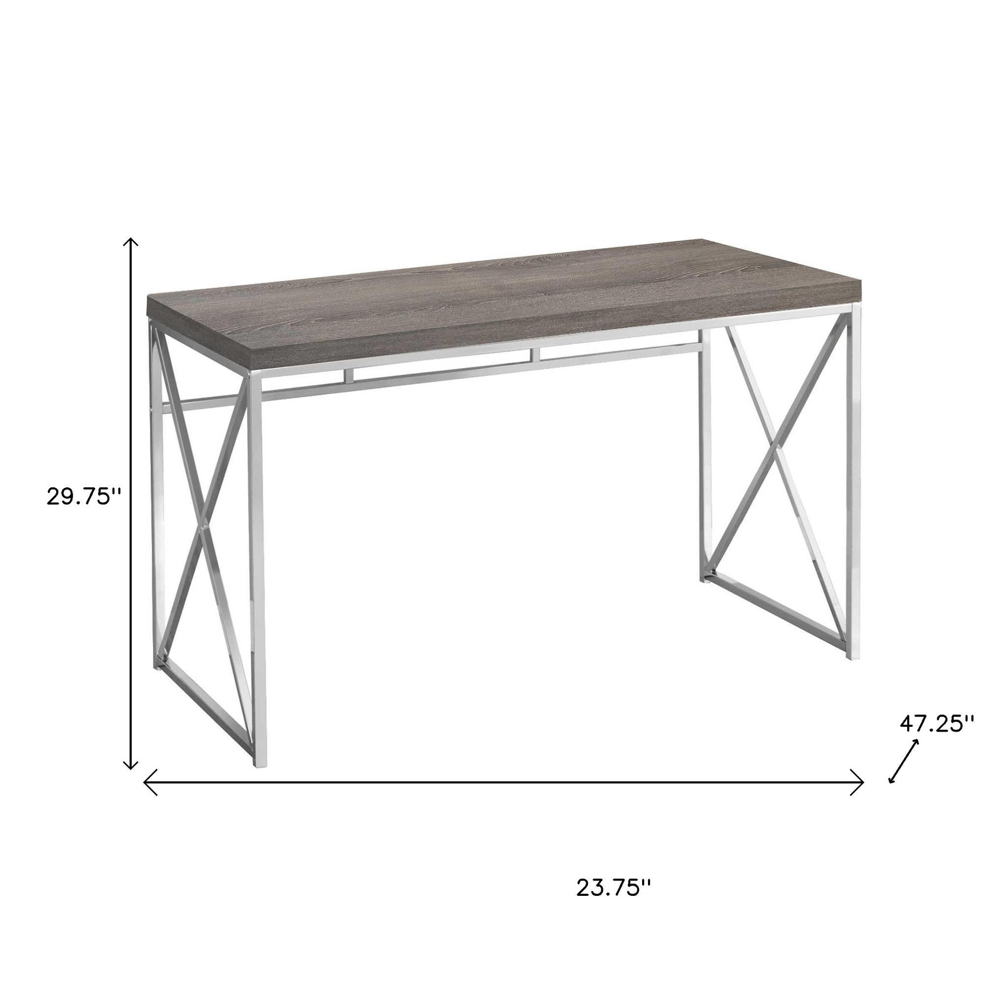 24" Taupe and Silver Computer Desk-Desks-DECOROLALA