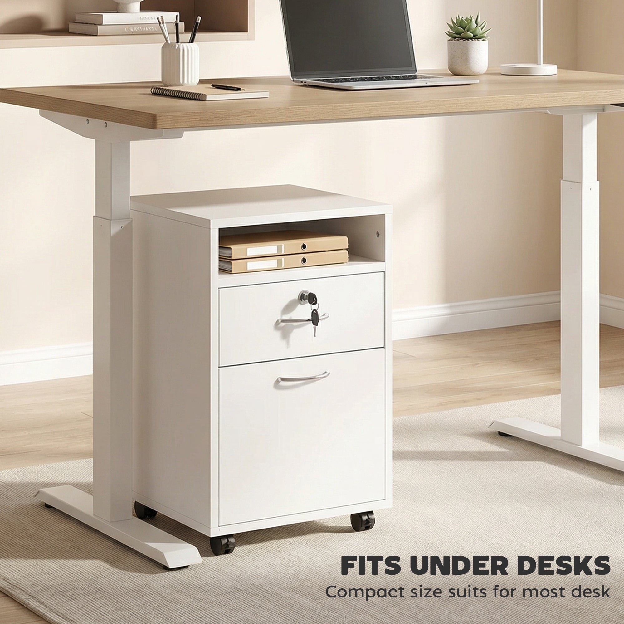 24" Vertical Filing Cabinet with Lockable Drawer, Mobile File Cabinet with 2 Keys, Wheels for Home Office, White-Office Products > Office Furniture > Office Cabinets & Cupboards-DECOROLALA