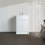 24" White Oak Freestanding Bathroom Vanity with White Ceramic Countertop