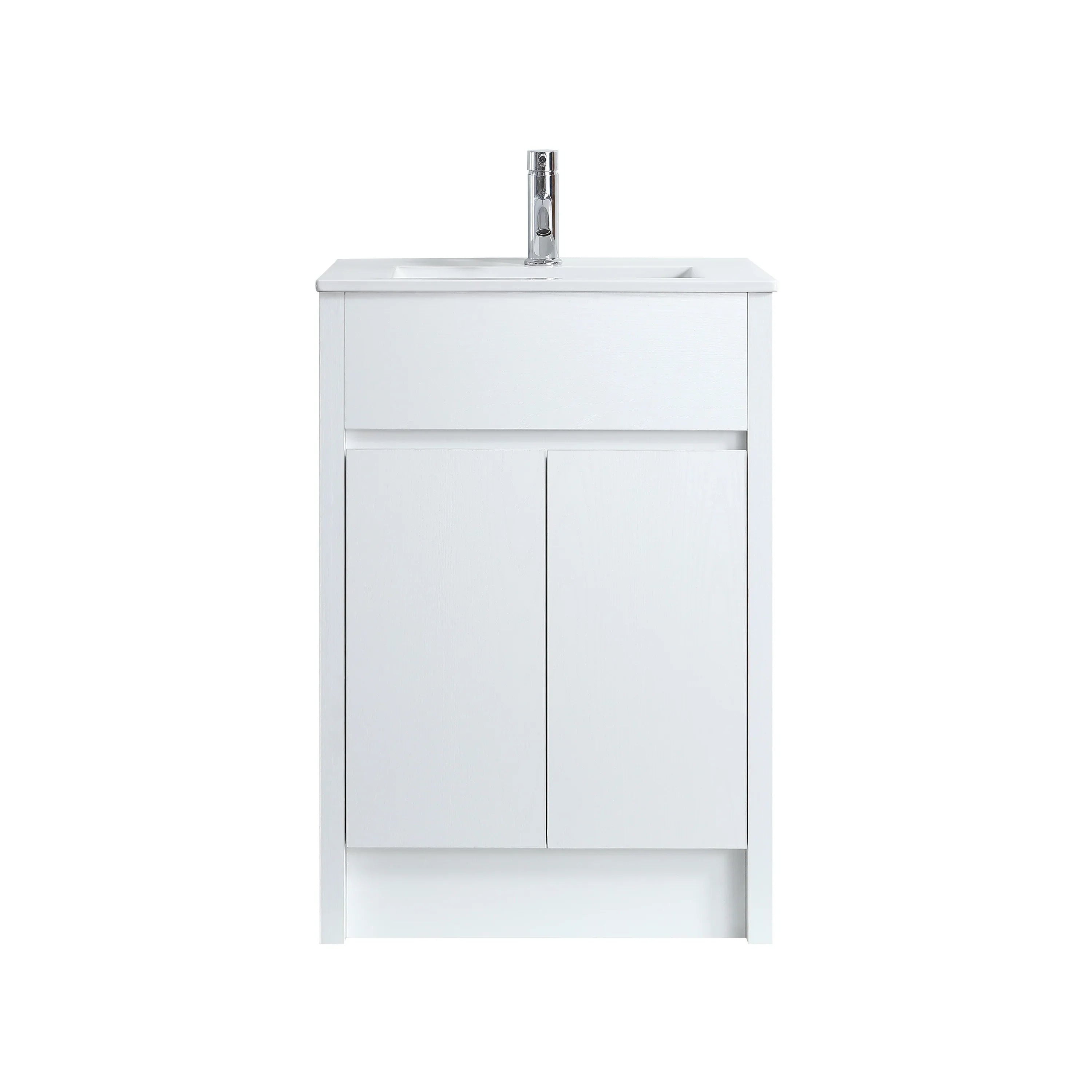 24" White Oak Freestanding Bathroom Vanity with White Ceramic Countertop