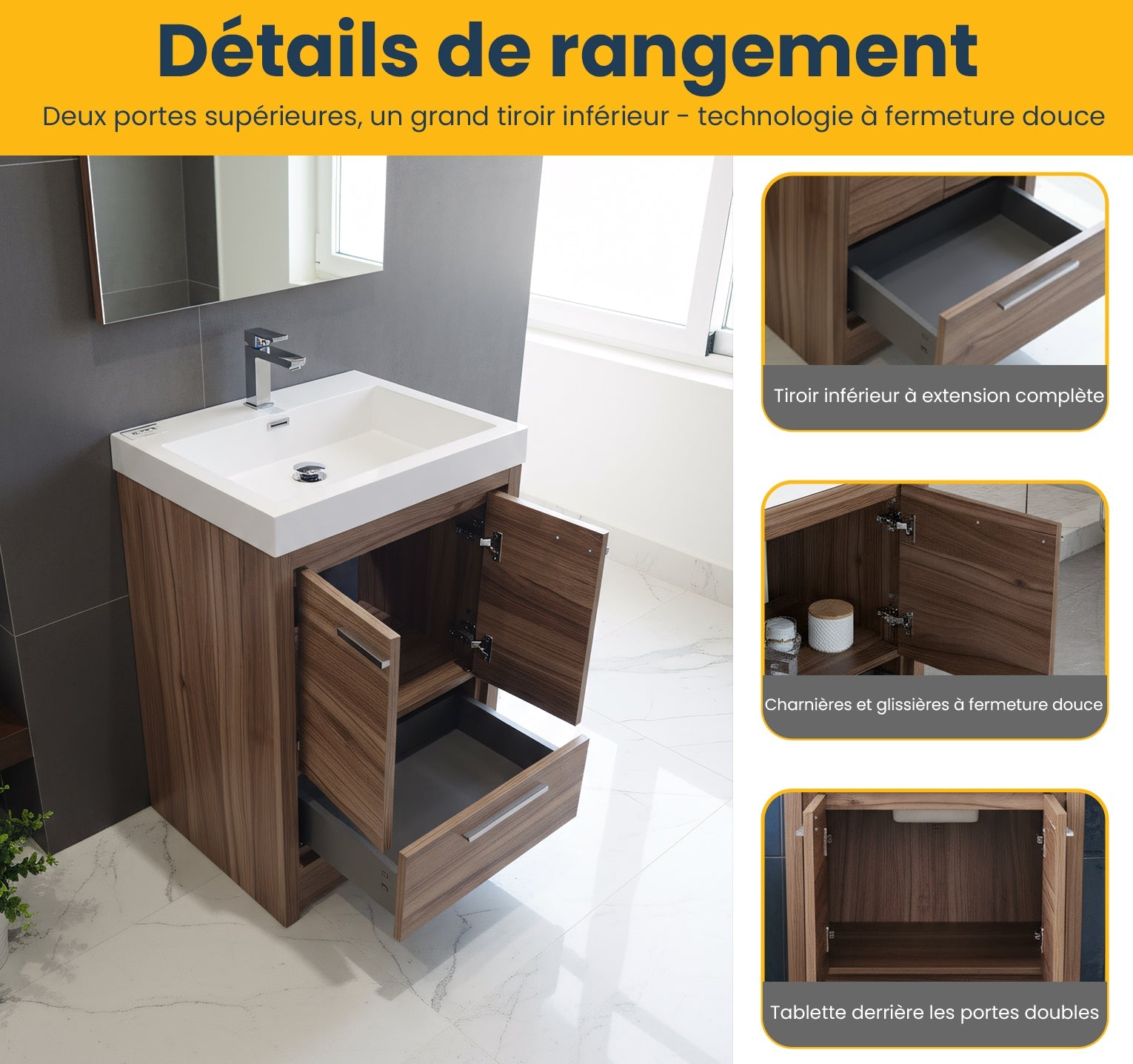 24" Walnut Freestanding Bathroom Vanity with White Polymarble Countertop-Migration_Bathroom Vanities-DECOROLALA