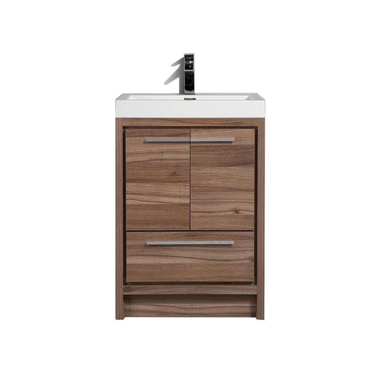 24" Walnut Freestanding Bathroom Vanity with White Polymarble Countertop-Migration_Bathroom Vanities-DECOROLALA