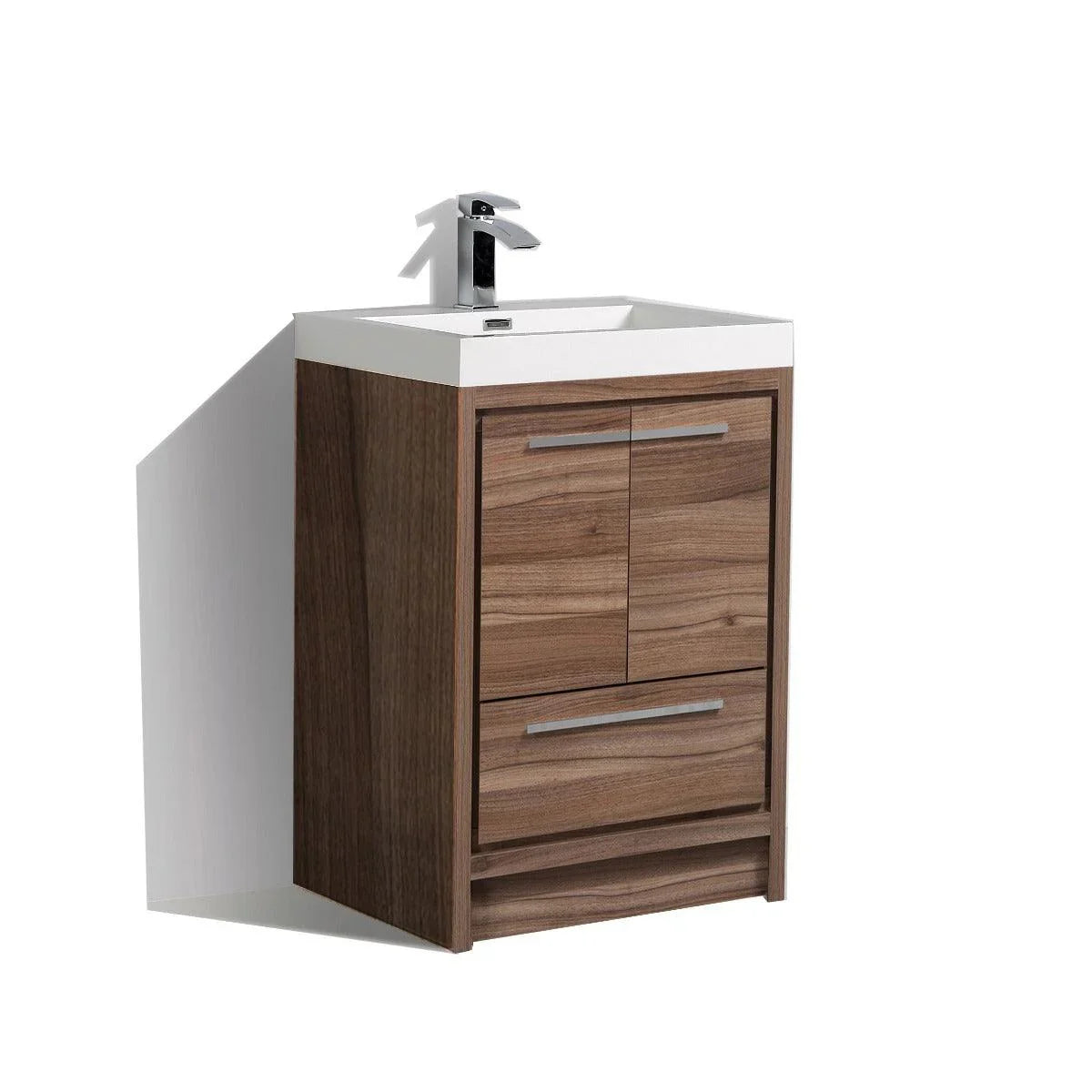 24" Walnut Freestanding Bathroom Vanity with White Polymarble Countertop-Migration_Bathroom Vanities-DECOROLALA