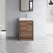 24" Walnut Freestanding Bathroom Vanity with White Polymarble Countertop-Migration_Bathroom Vanities-DECOROLALA