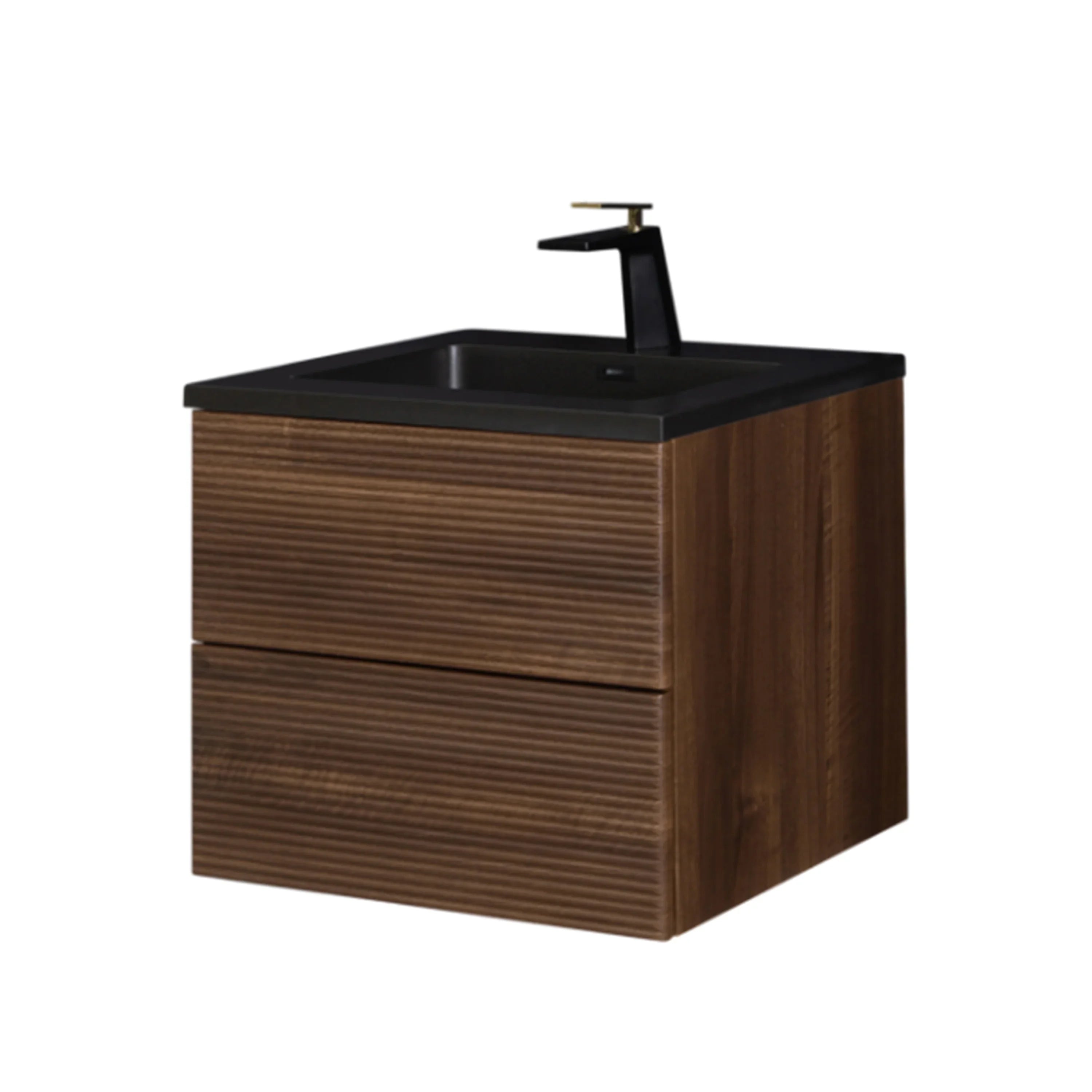 24" Walnut Wall Mount Bathroom Vanity with Black Engineered Quartz Countertop-Migration_Bathroom Vanities-DECOROLALA