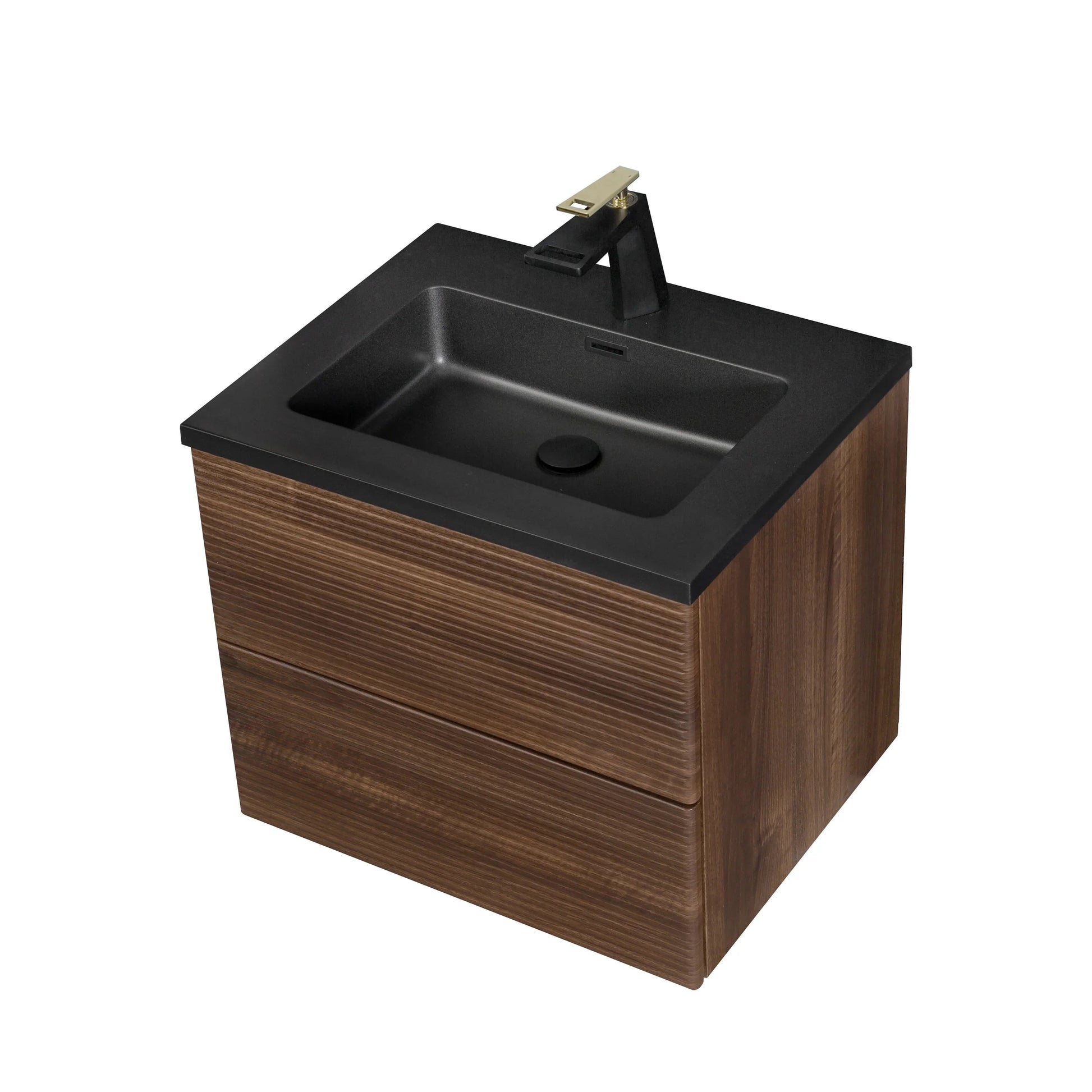 24" Walnut Wall Mount Bathroom Vanity with Black Engineered Quartz Countertop-Migration_Bathroom Vanities-DECOROLALA
