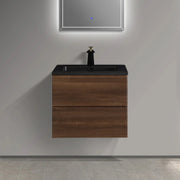 24" Walnut Wall Mount Bathroom Vanity with Black Engineered Quartz Countertop-Migration_Bathroom Vanities-DECOROLALA