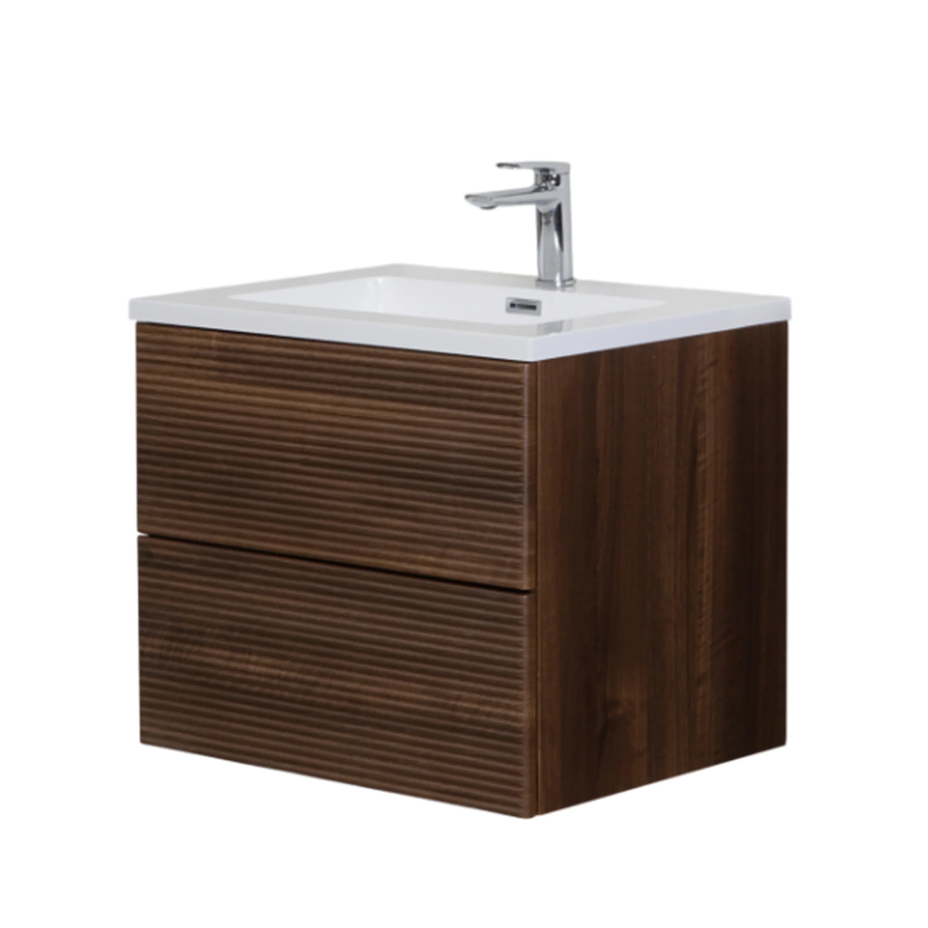24" Walnut Wall Mount Bathroom Vanity with White Polymarble Countertop-Migration_Bathroom Vanities-DECOROLALA