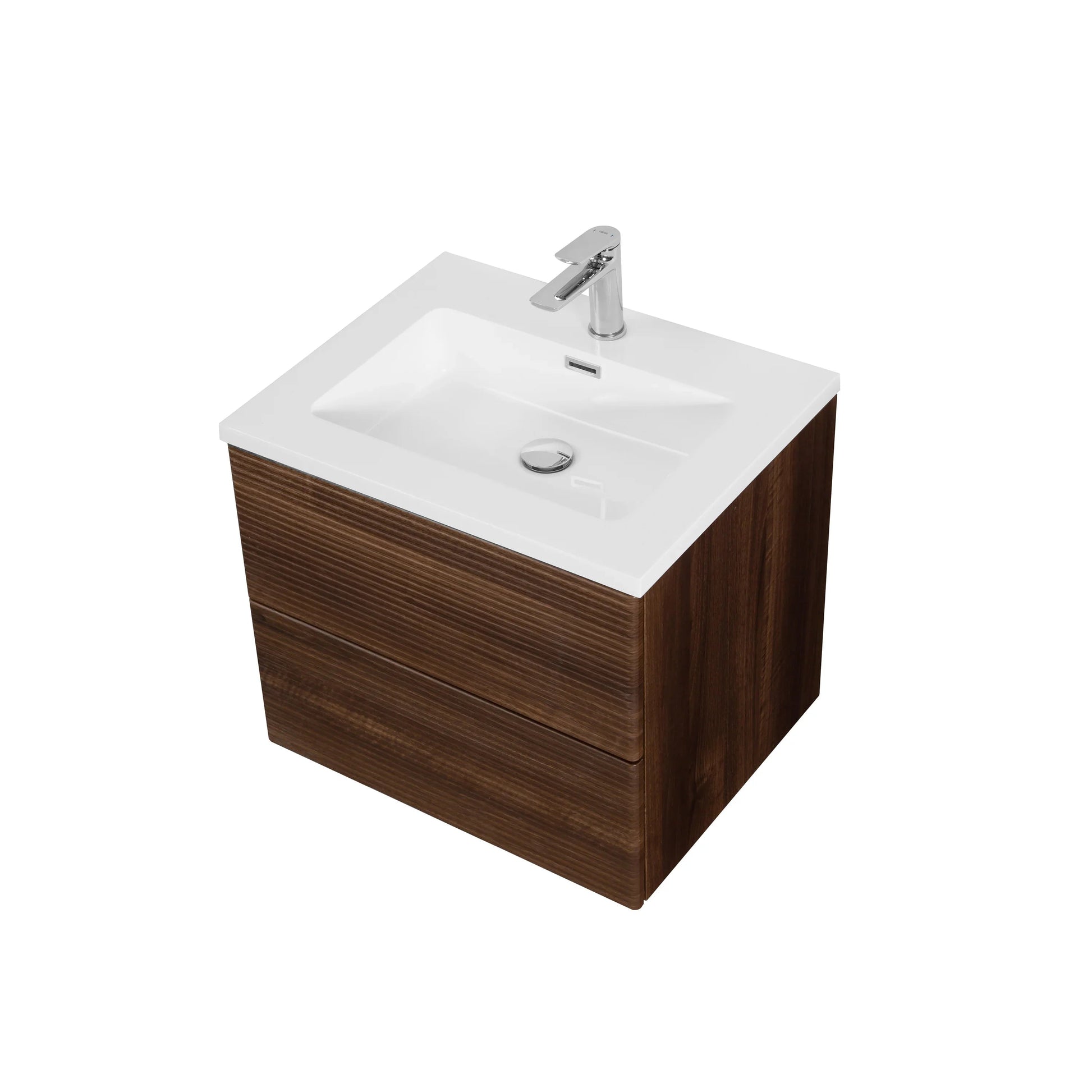 24" Walnut Wall Mount Bathroom Vanity with White Polymarble Countertop-Migration_Bathroom Vanities-DECOROLALA
