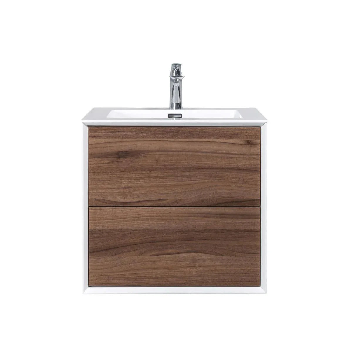 24" Walnut Wall Mount Vanity with White Polymarble Countertop-Migration_Bathroom Vanities-DECOROLALA