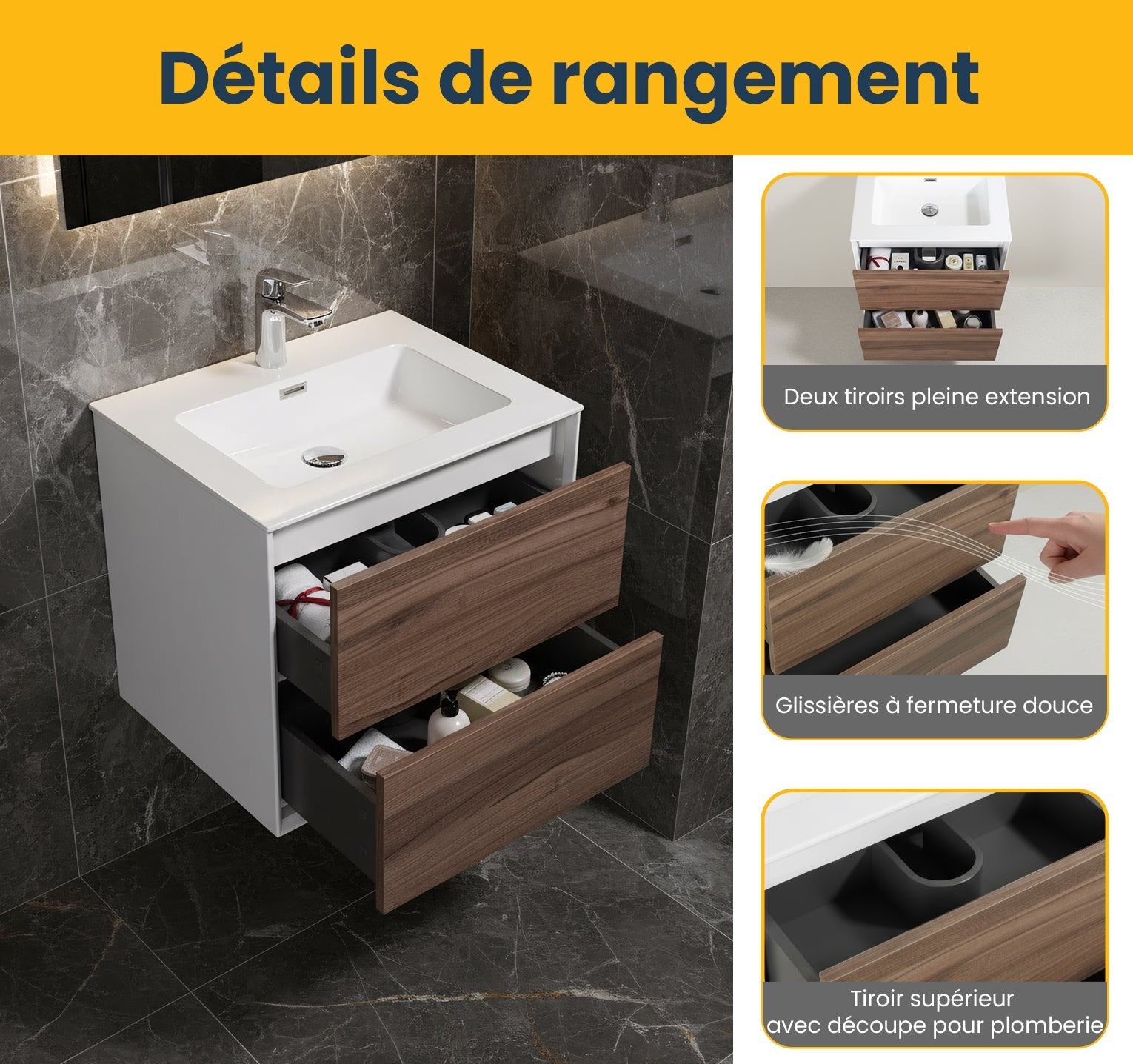 24" Walnut Wall Mount Vanity with White Polymarble Countertop-Migration_Bathroom Vanities-DECOROLALA