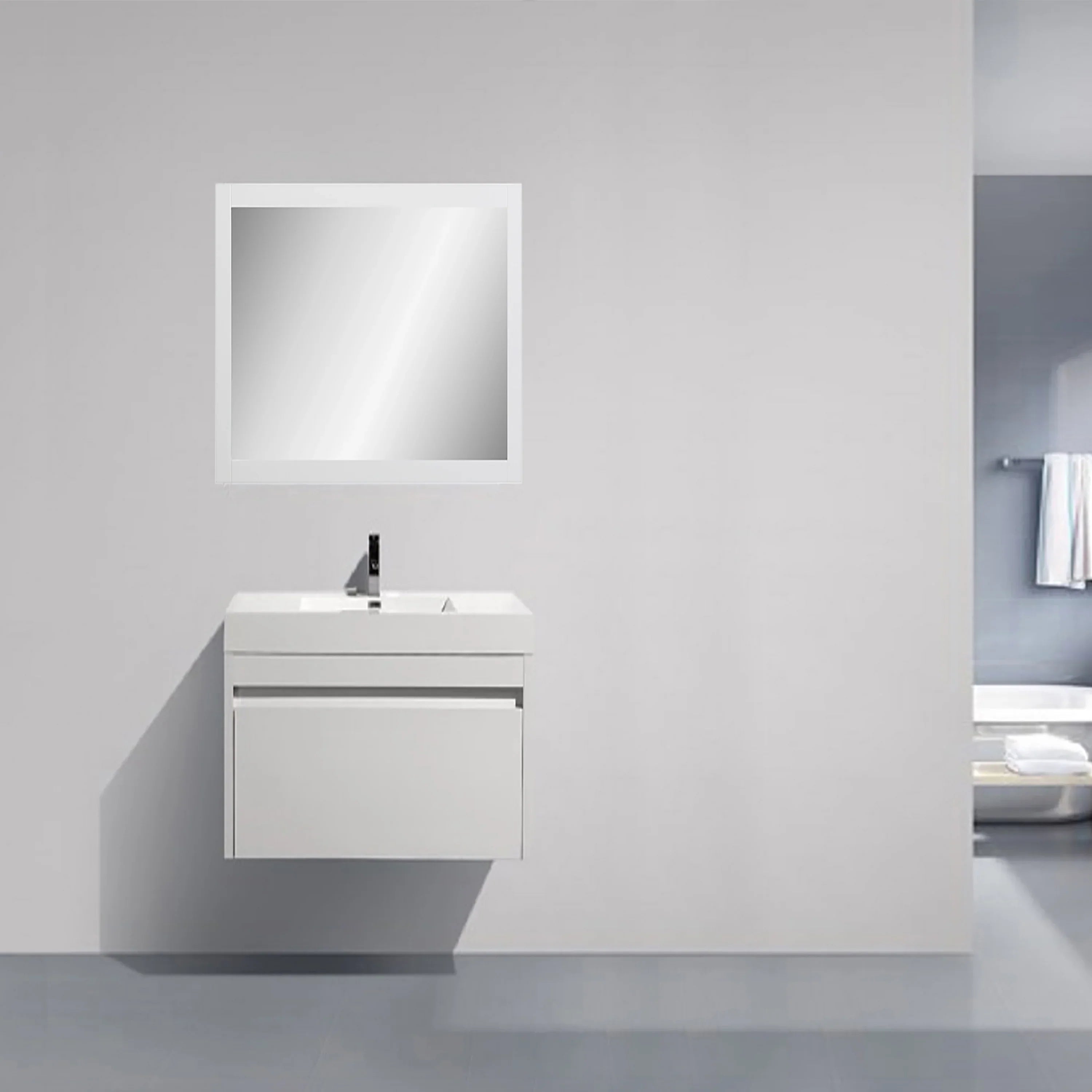 24" White Frame Rectangular Mirror  Horizontal & Vertical Installation-Mirror-DECOROLALA