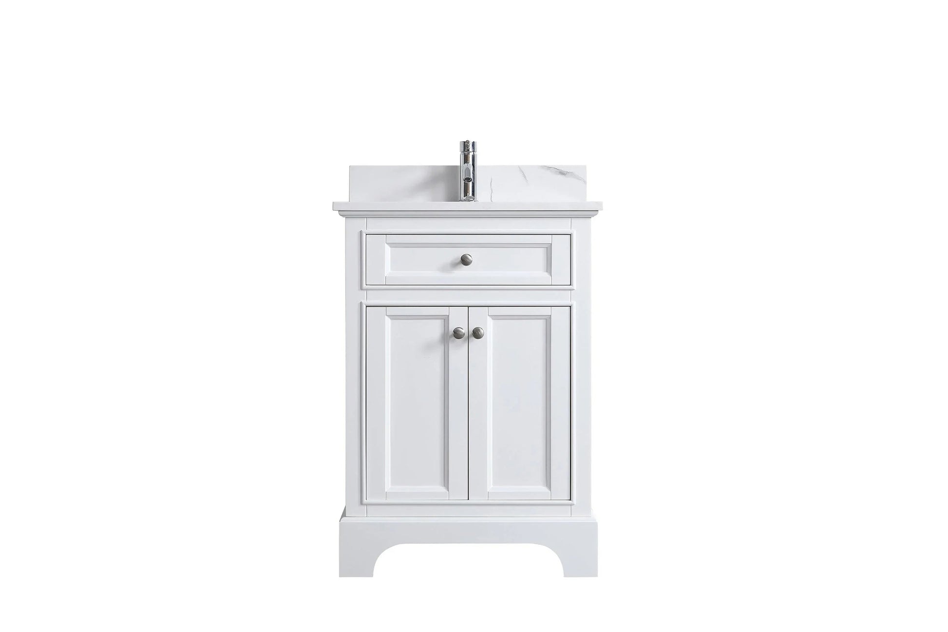 24" White Freestanding Single Sink Bathroom Vanity with Engineered Calcutta Marble Countertop-Migration_Bathroom Vanities-DECOROLALA