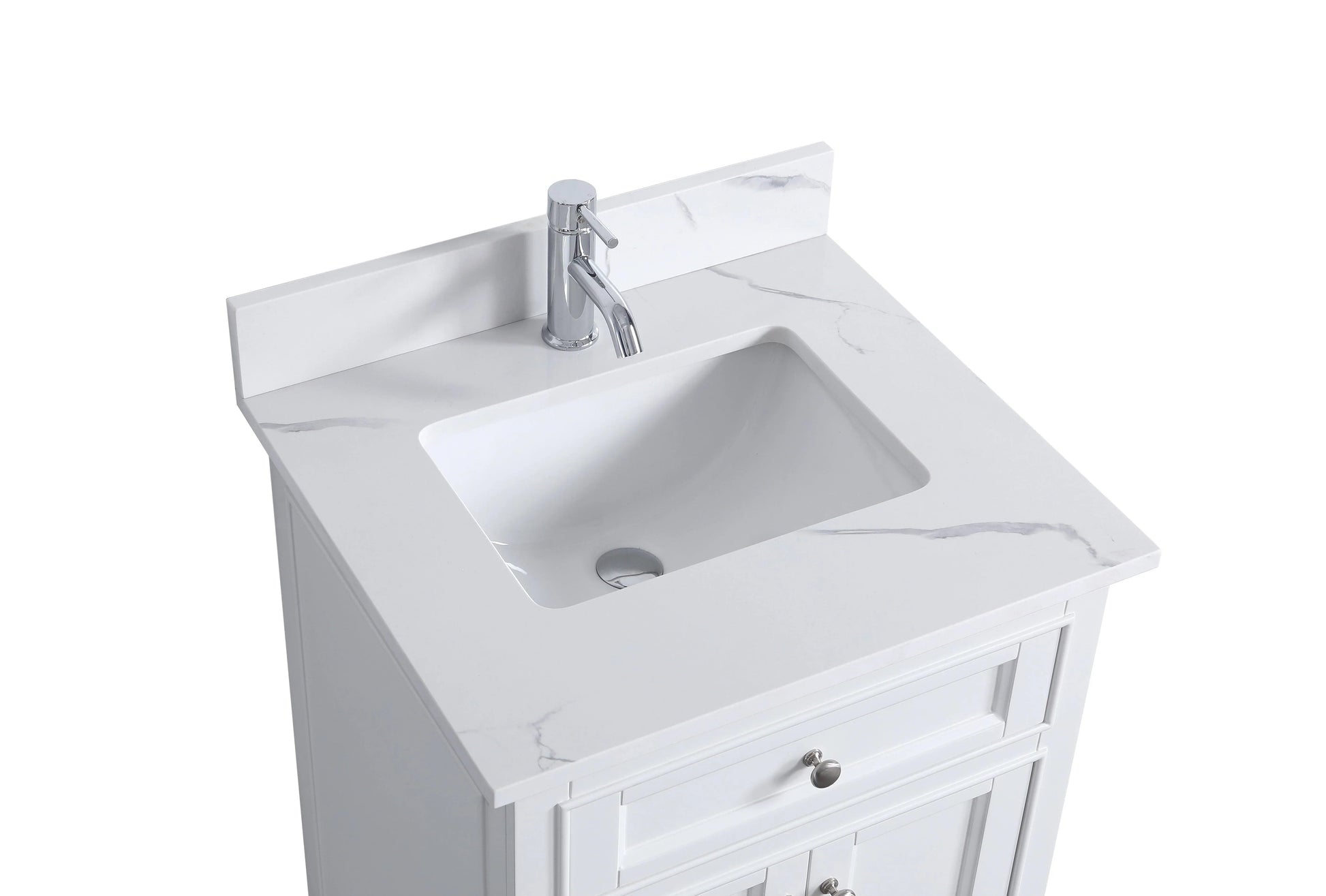 24" White Freestanding Single Sink Bathroom Vanity with Engineered Calcutta Marble Countertop-Migration_Bathroom Vanities-DECOROLALA