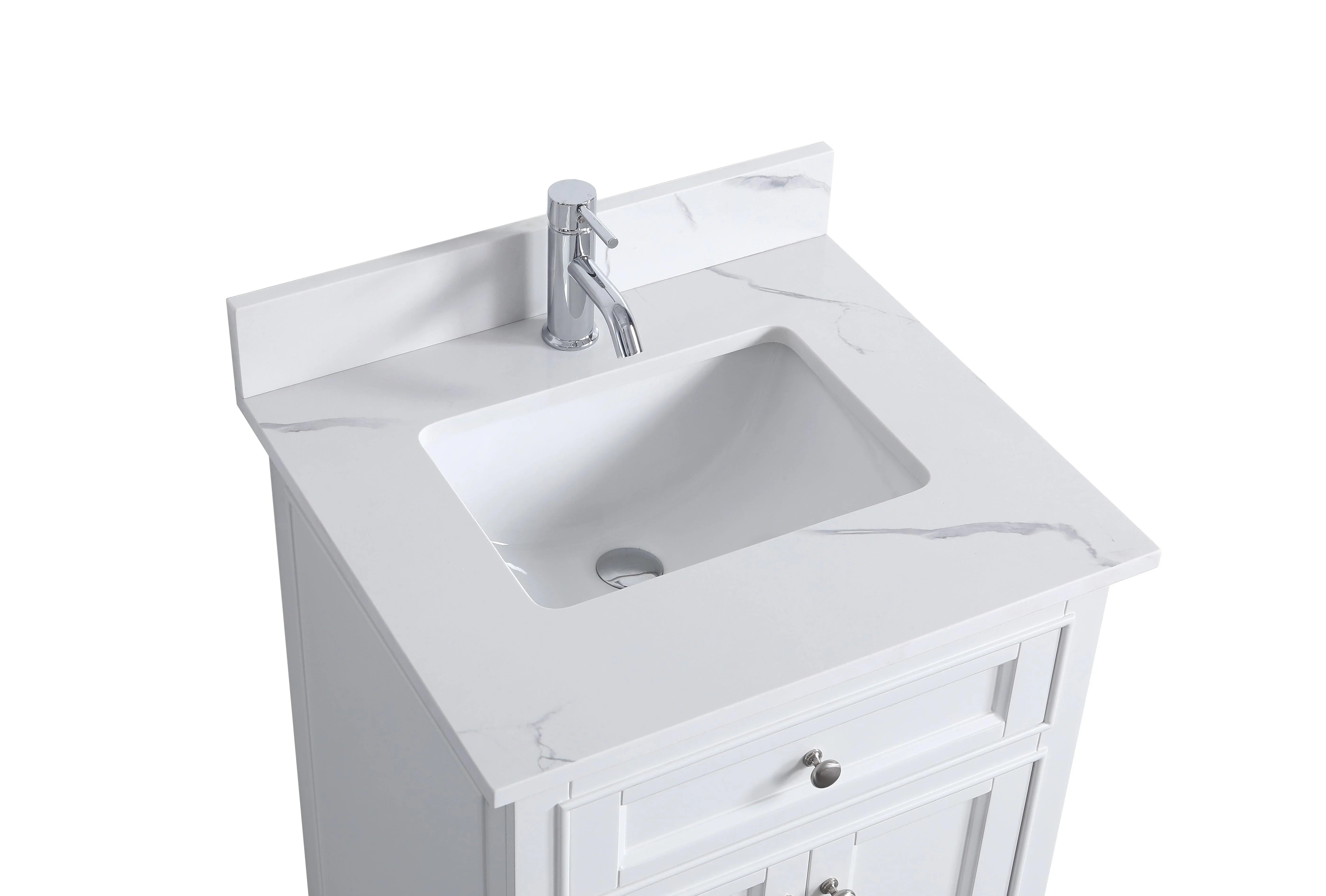 24" White Freestanding Single Sink Bathroom Vanity with Engineered Calcutta Marble Countertop-Migration_Bathroom Vanities-DECOROLALA