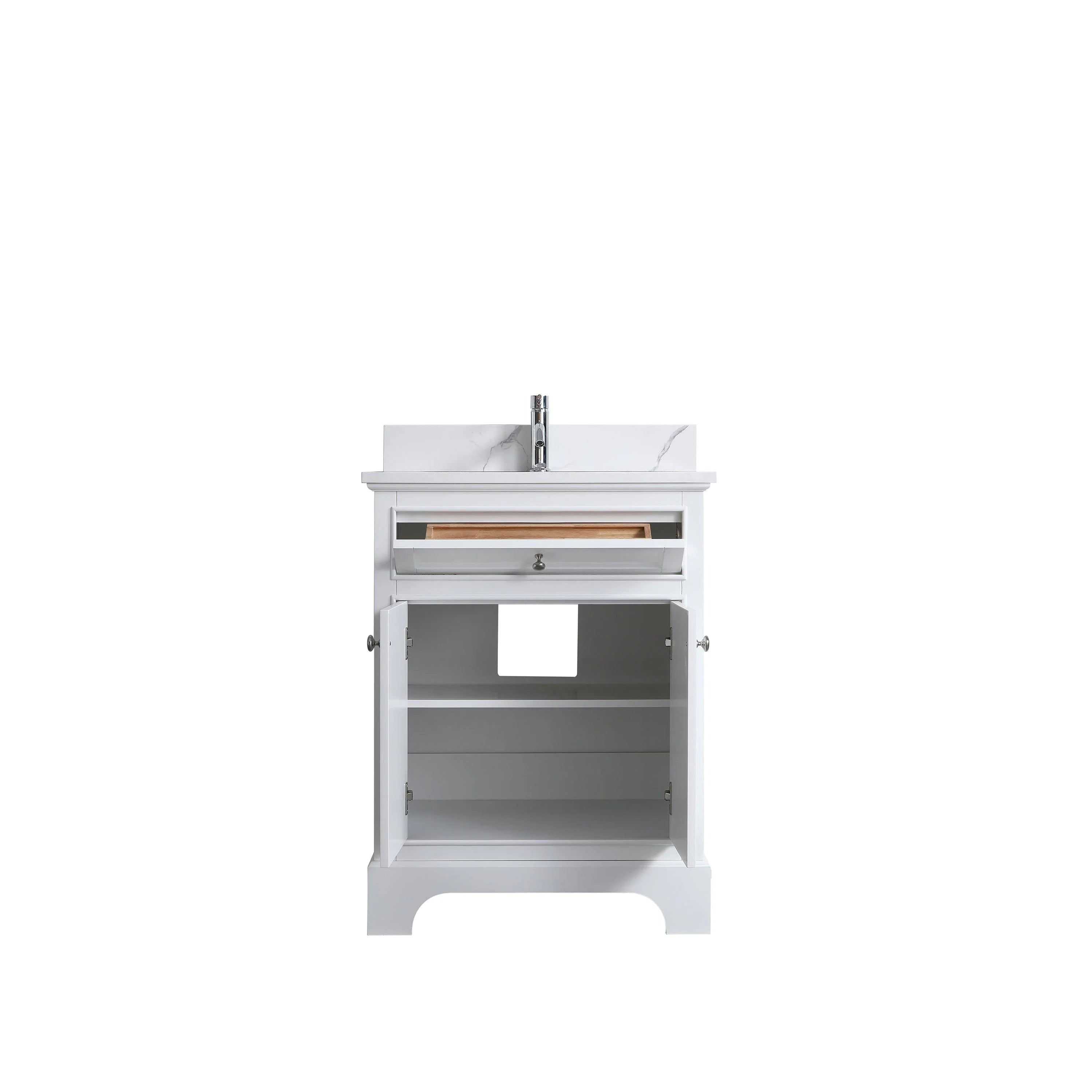 24" White Freestanding Single Sink Bathroom Vanity with Engineered Calcutta Marble Countertop-Migration_Bathroom Vanities-DECOROLALA